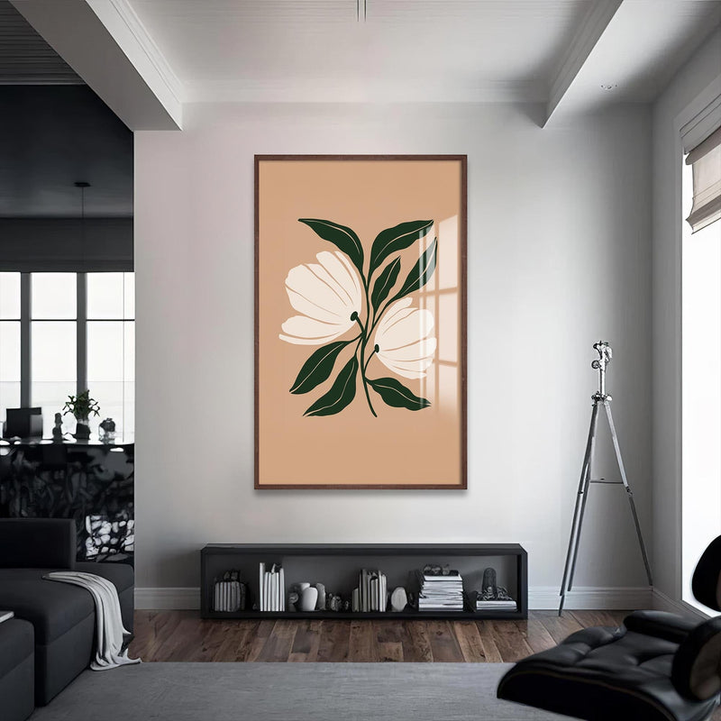 Artronauts Glass Print S | 72x46 cm | 28.3"x18.1" / Walnut Twin Petal Balance– Bohemian Tempered Glass Wall Art