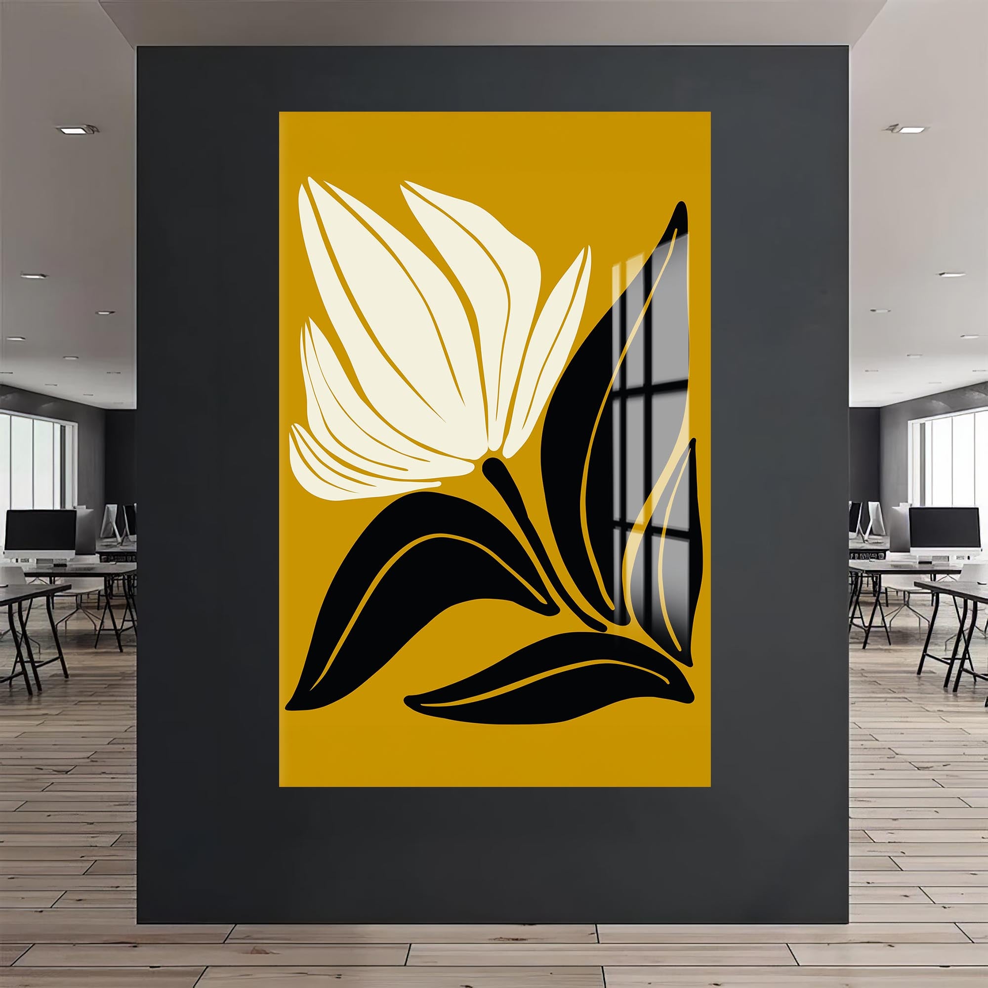 Artronauts Glass Print Golden Petal Silhouette– Bohemian Tempered Glass Wall Art