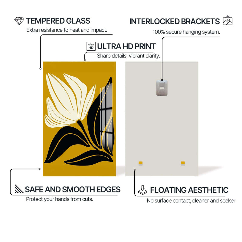 Artronauts Glass Print Golden Petal Silhouette– Bohemian Tempered Glass Wall Art
