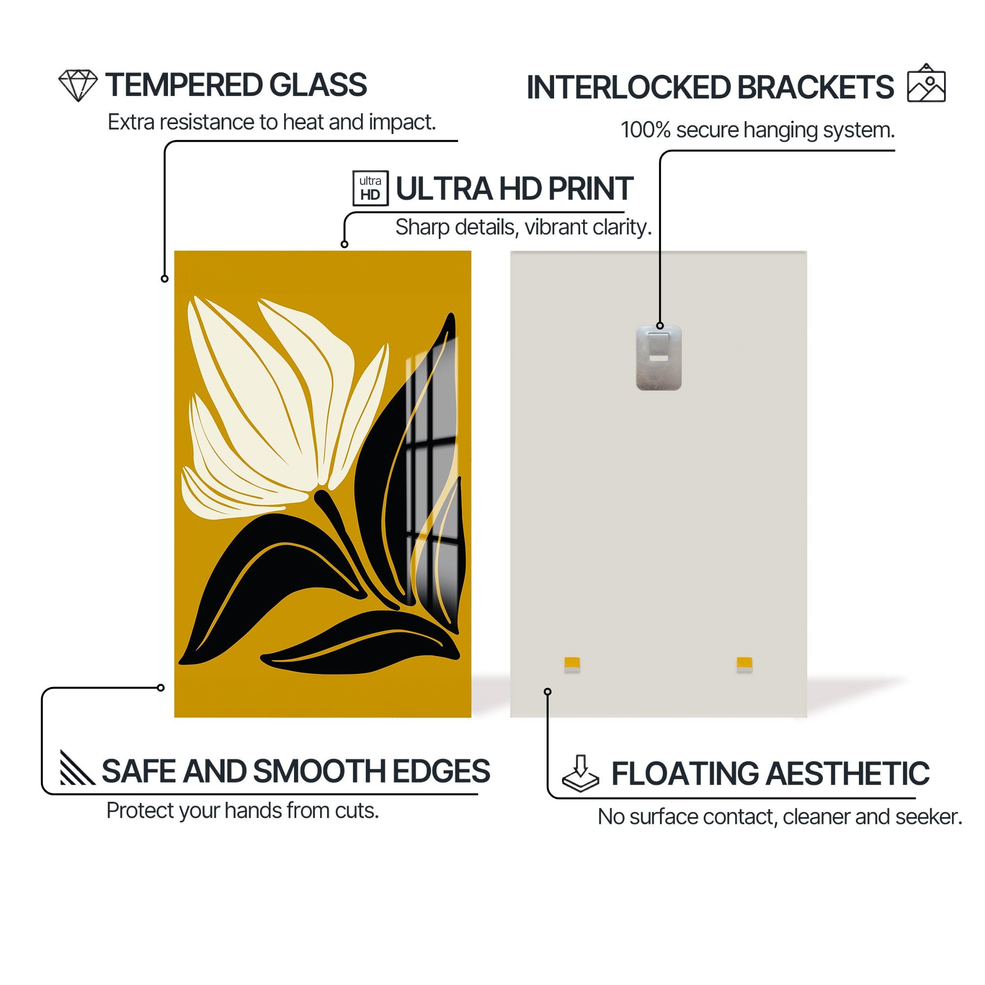 Artronauts Glass Print Golden Petal Silhouette– Bohemian Tempered Glass Wall Art