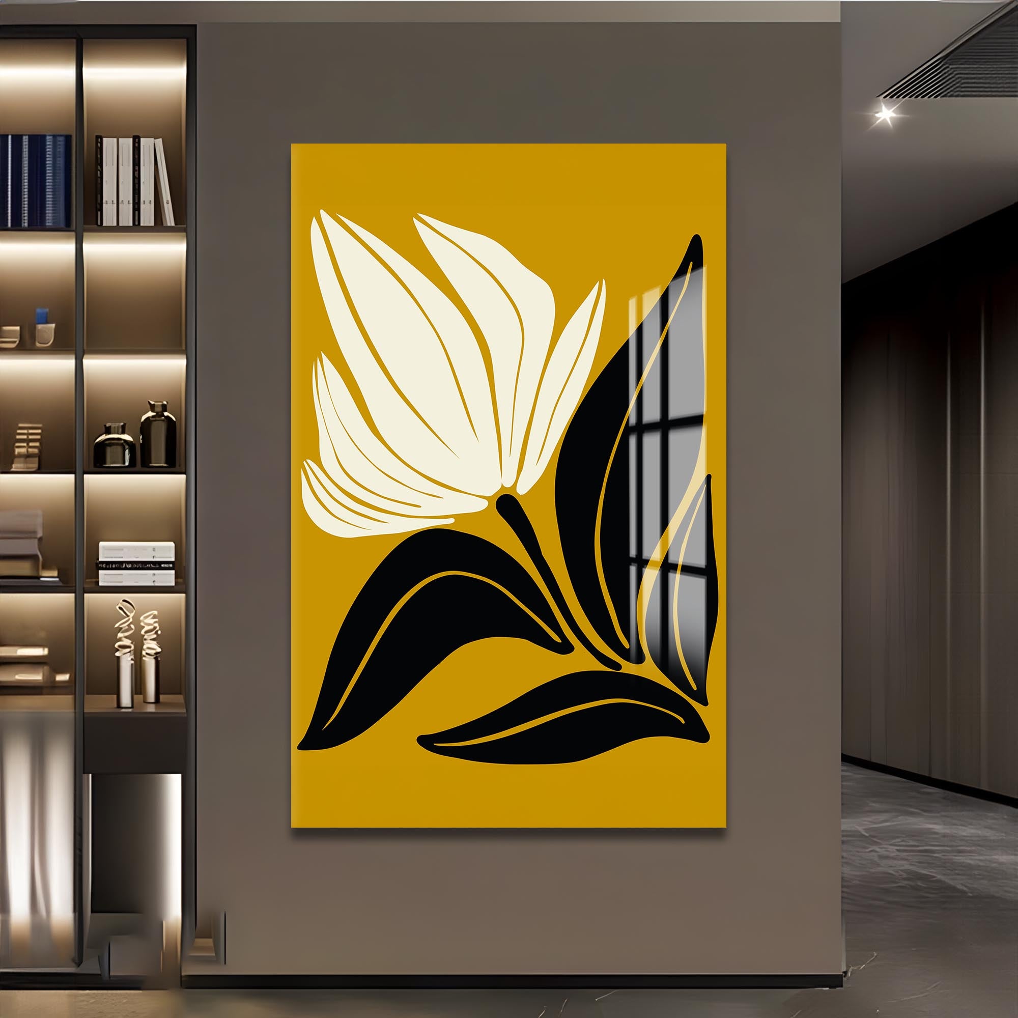 Artronauts Glass Print Golden Petal Silhouette– Bohemian Tempered Glass Wall Art