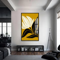 Artronauts Glass Print S | 72x46 cm | 28.3"x18.1" / Black Golden Petal Silhouette– Bohemian Tempered Glass Wall Art