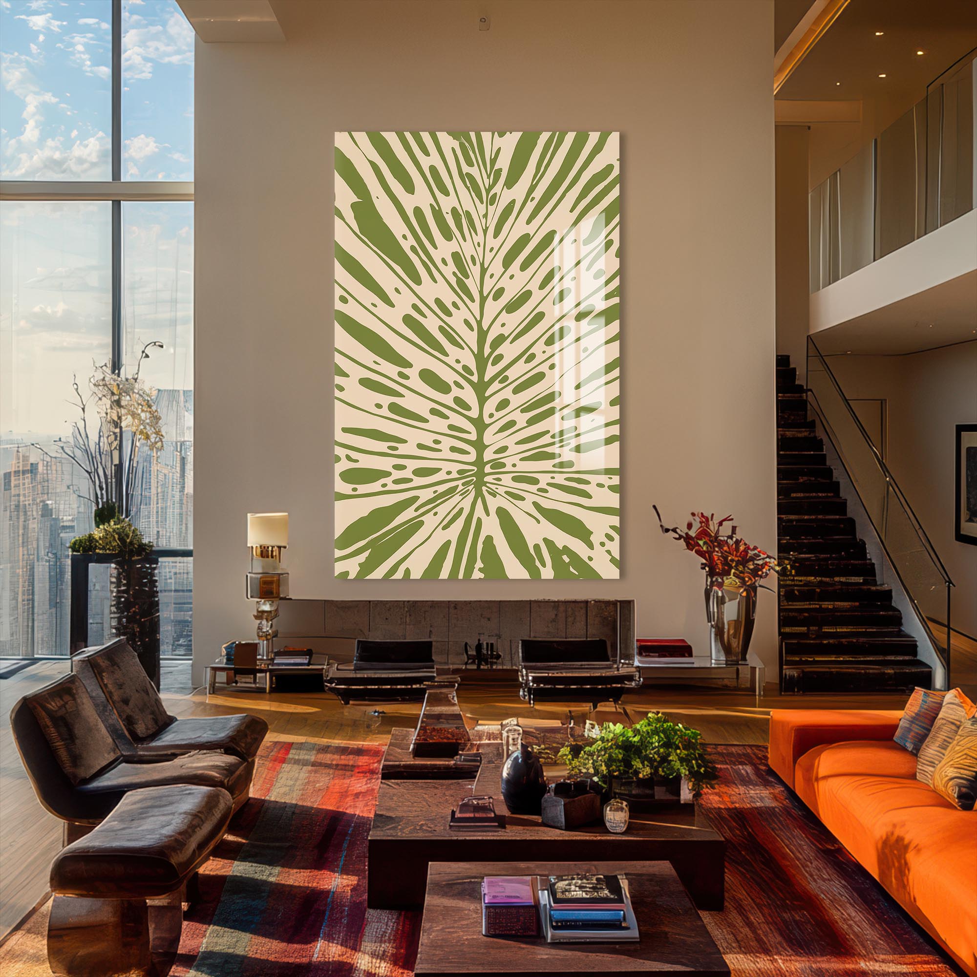Olive Palm Veins– Bohemian Tempered Glass Wall Art