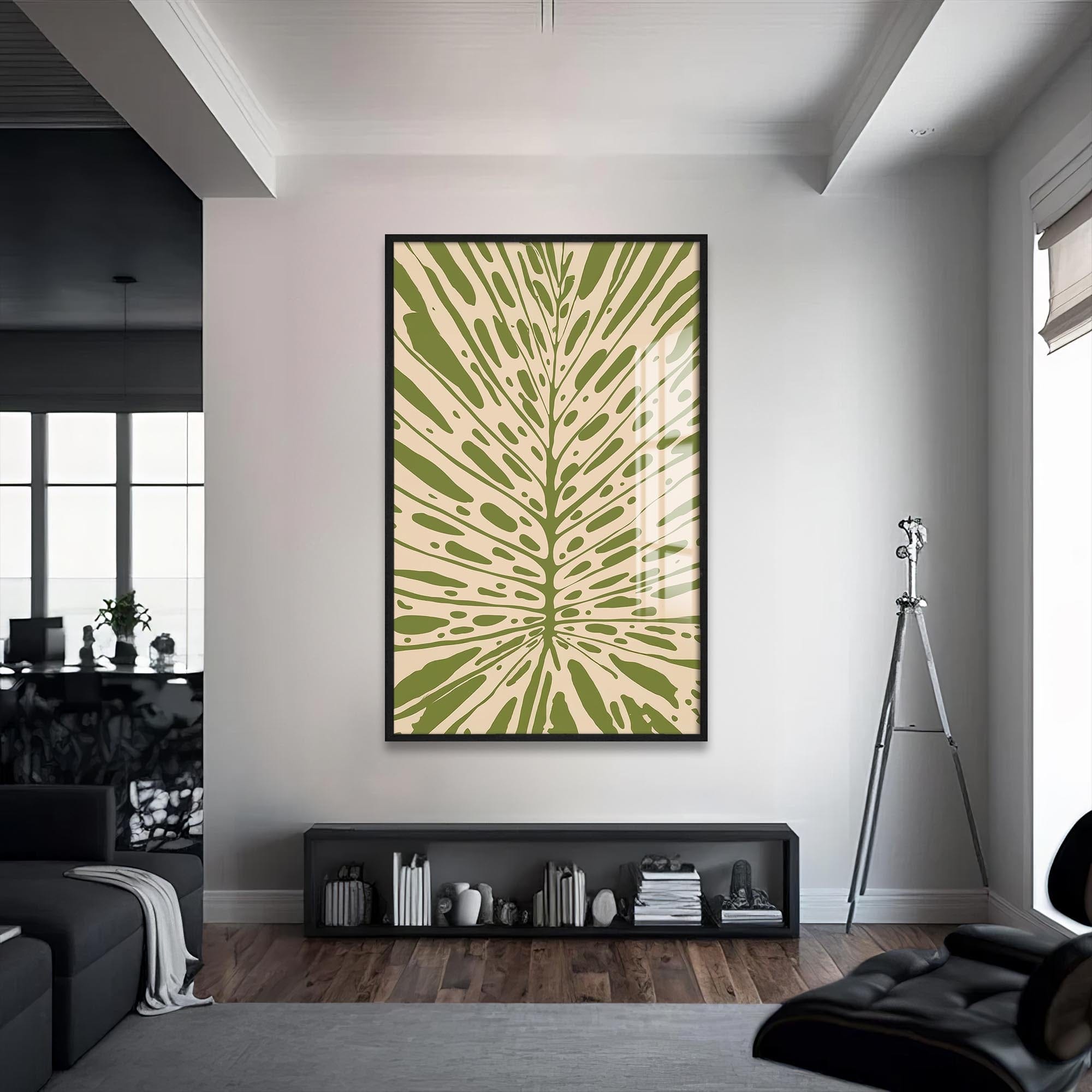 Artronauts Glass Print S | 72x46 cm | 28.3"x18.1" / Black Olive Palm Veins– Bohemian Tempered Glass Wall Art