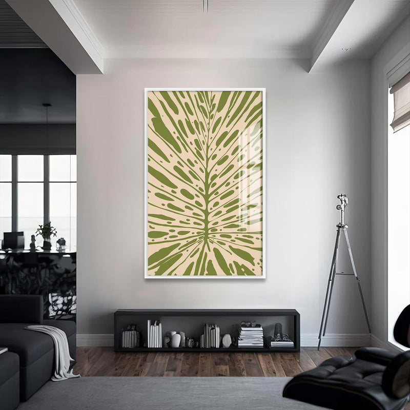 Artronauts Glass Print S | 72x46 cm | 28.3"x18.1" / White Olive Palm Veins– Bohemian Tempered Glass Wall Art