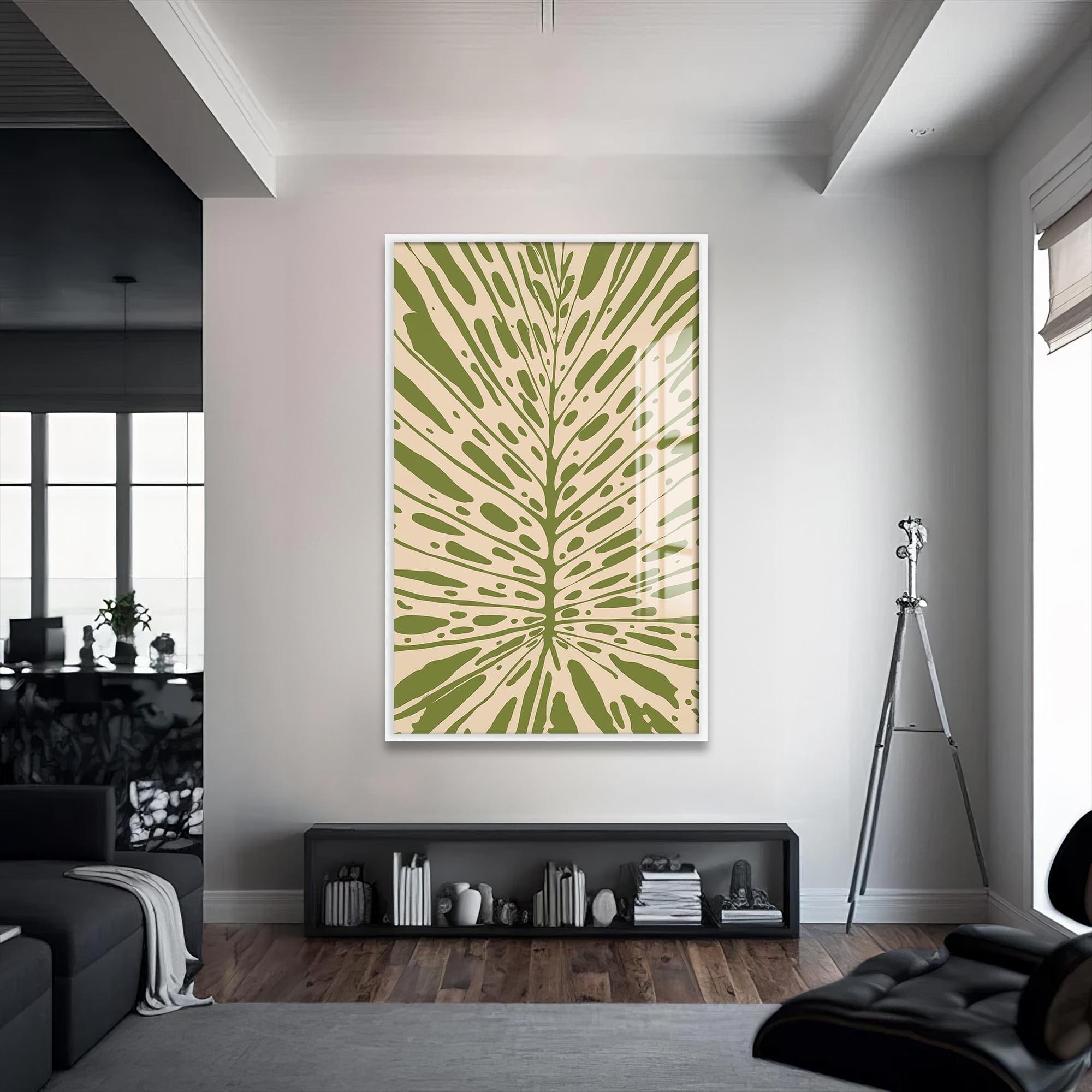 Artronauts Glass Print S | 72x46 cm | 28.3"x18.1" / White Olive Palm Veins– Bohemian Tempered Glass Wall Art