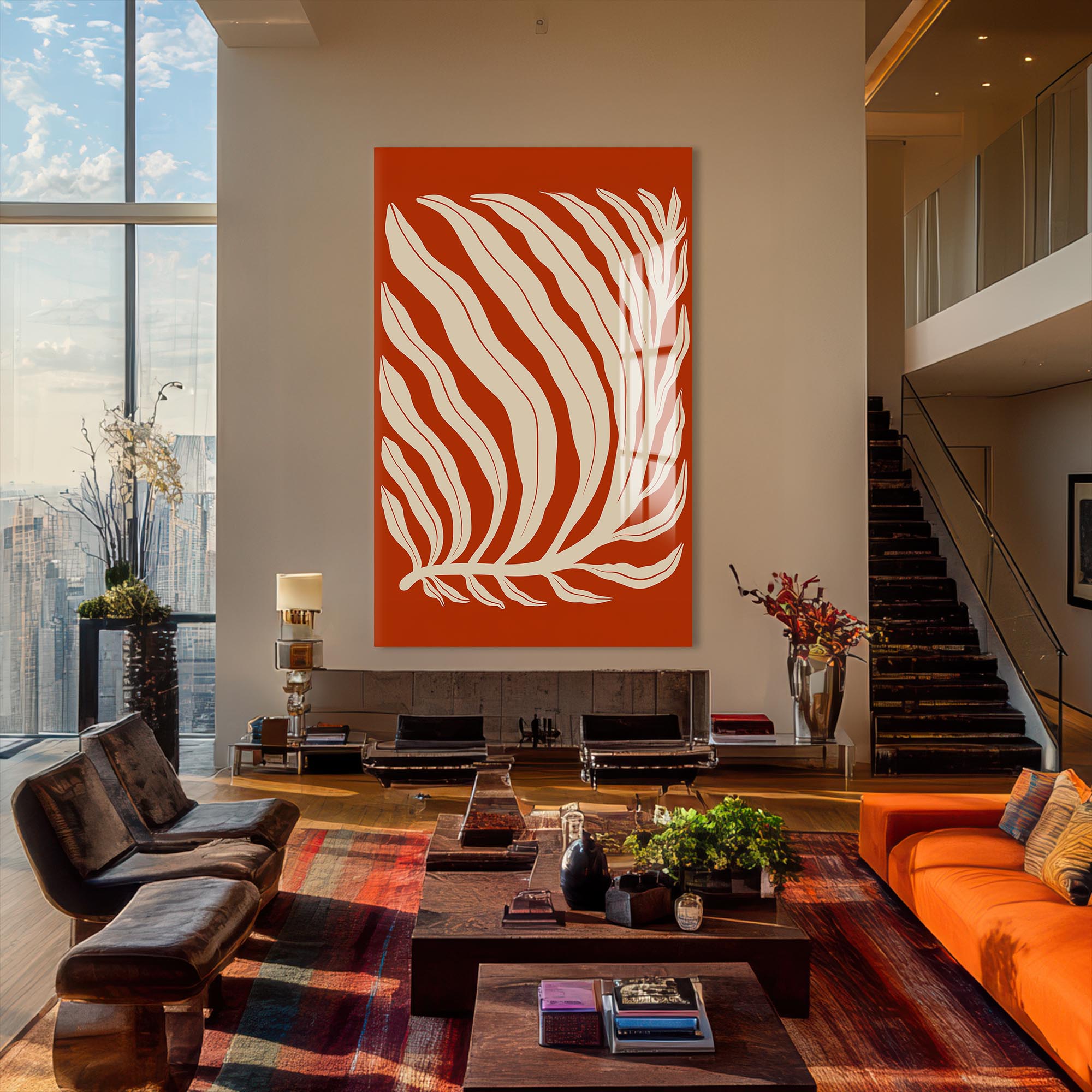 Artronauts Glass Print Rust Palm Flow– Bohemian Tempered Glass Wall Art