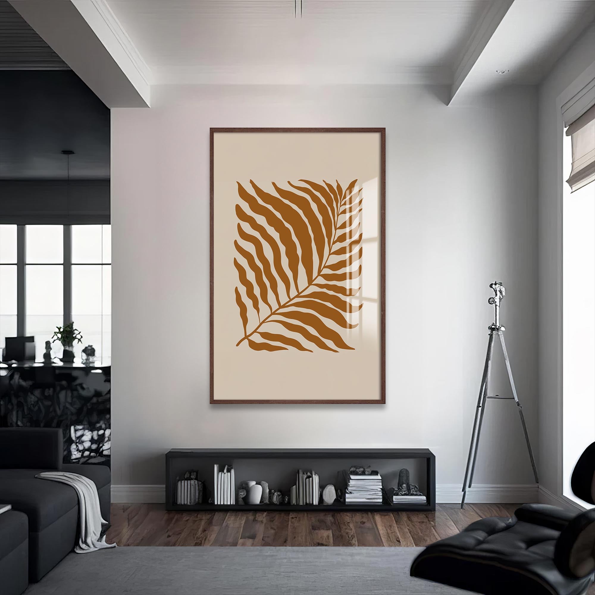 Artronauts Glass Print S | 72x46 cm | 28.3"x18.1" / Walnut Sand Fern Silhouette– Bohemian Tempered Glass Wall Art