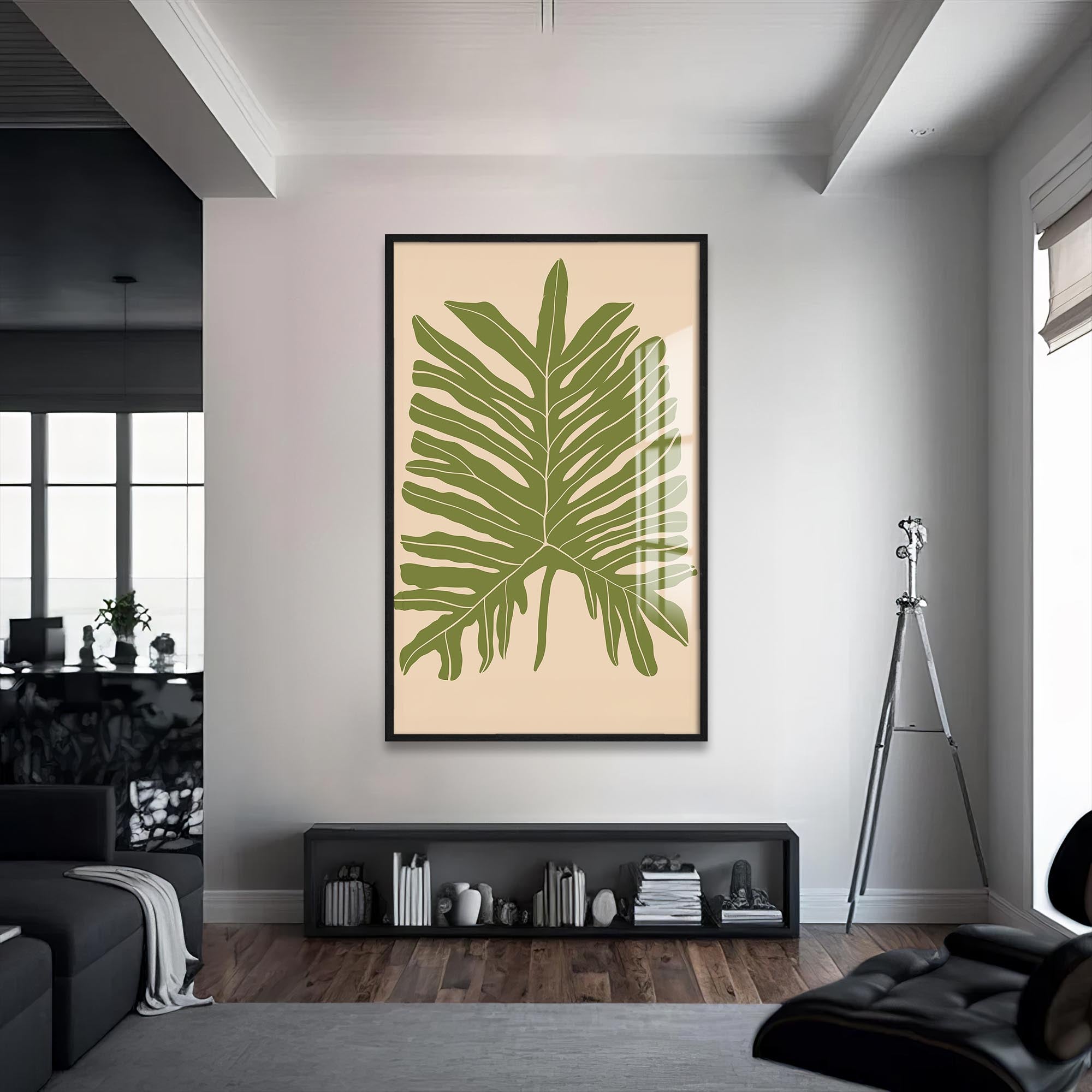 Artronauts Glass Print S | 72x46 cm | 28.3"x18.1" / Black Green Fern Balance– Bohemian Tempered Glass Wall Art