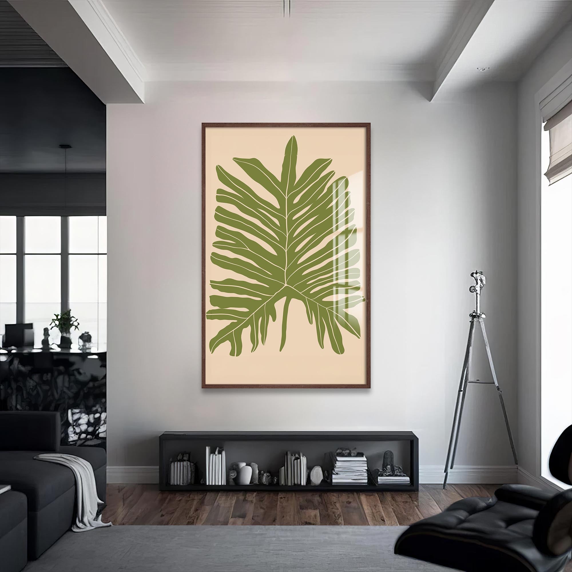 Artronauts Glass Print S | 72x46 cm | 28.3"x18.1" / Walnut Green Fern Balance– Bohemian Tempered Glass Wall Art