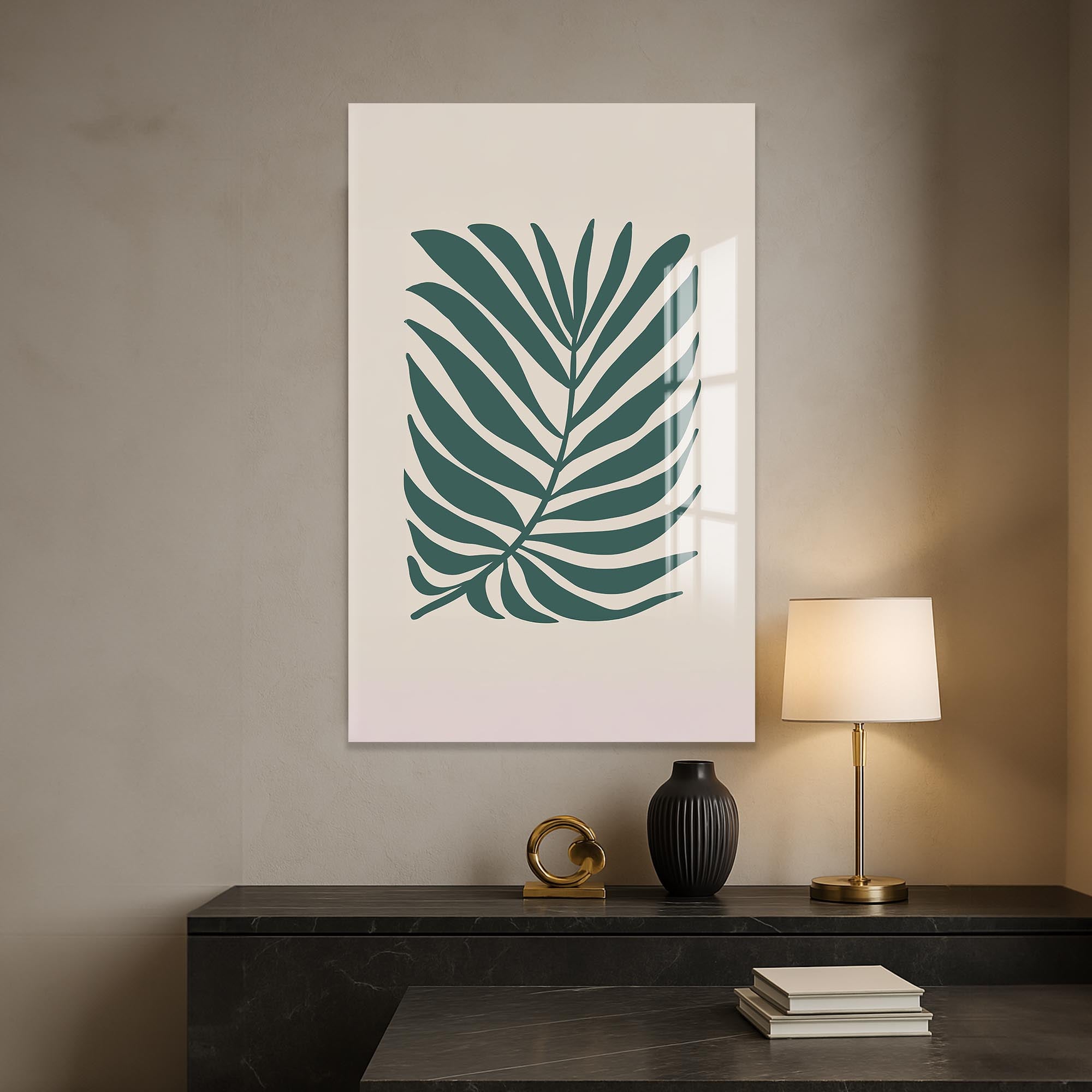 Teal Palm Grace– Bohemian Tempered Glass Wall Art
