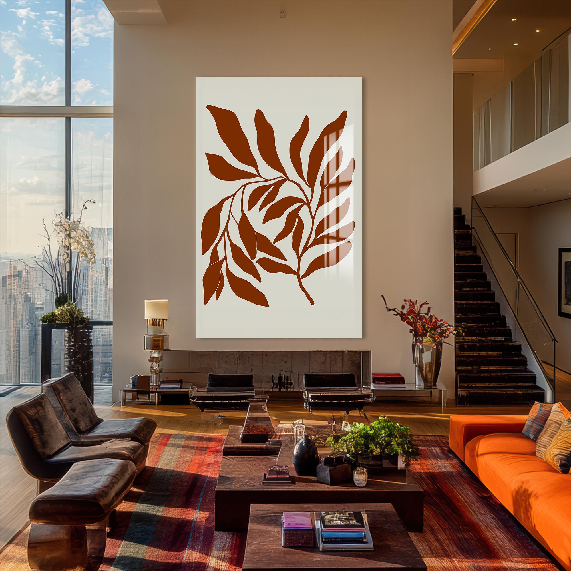 Terracotta Branches– Bohemian Tempered Glass Wall Art