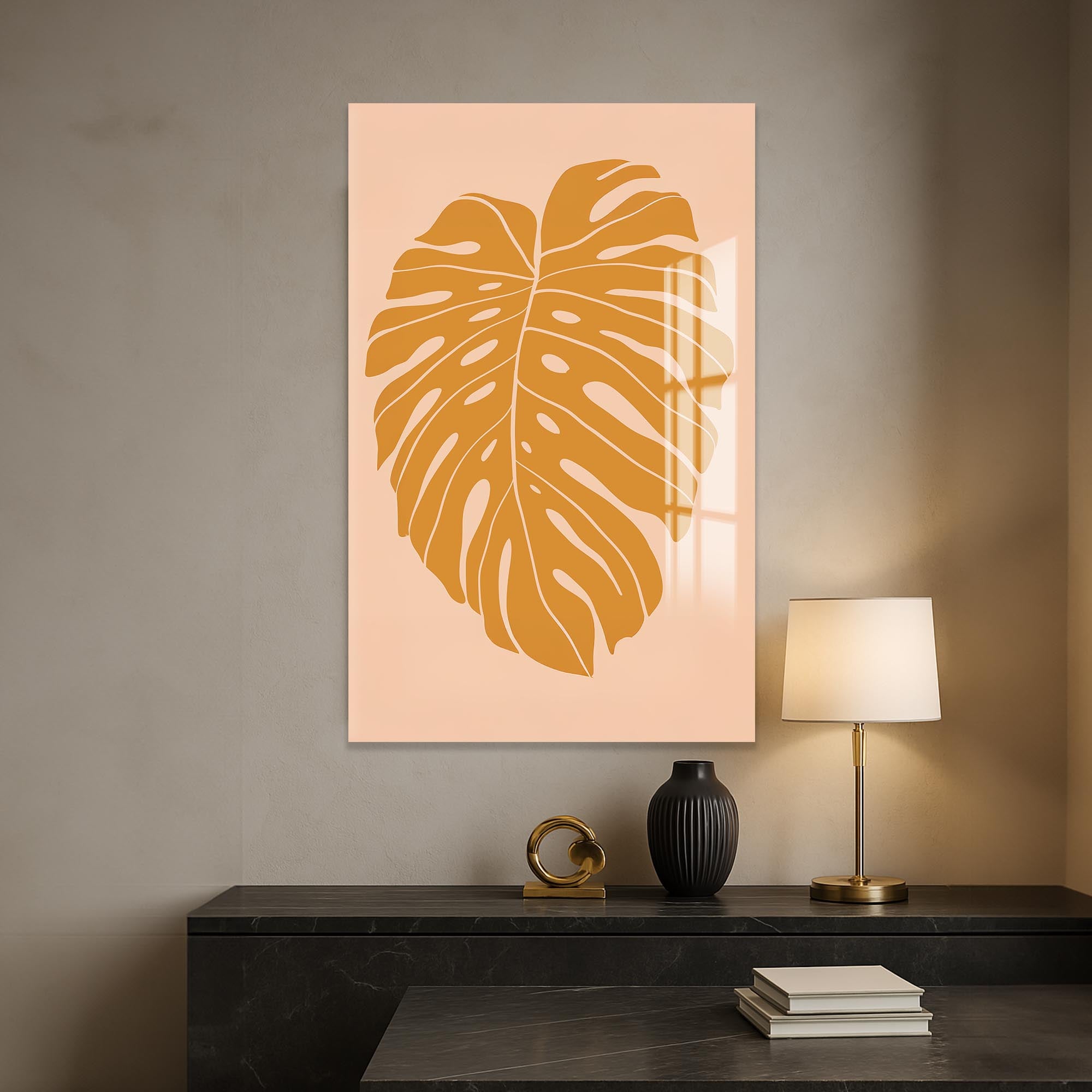 Artronauts Glass Print Golden Monstera– Bohemian Tempered Glass Wall Art