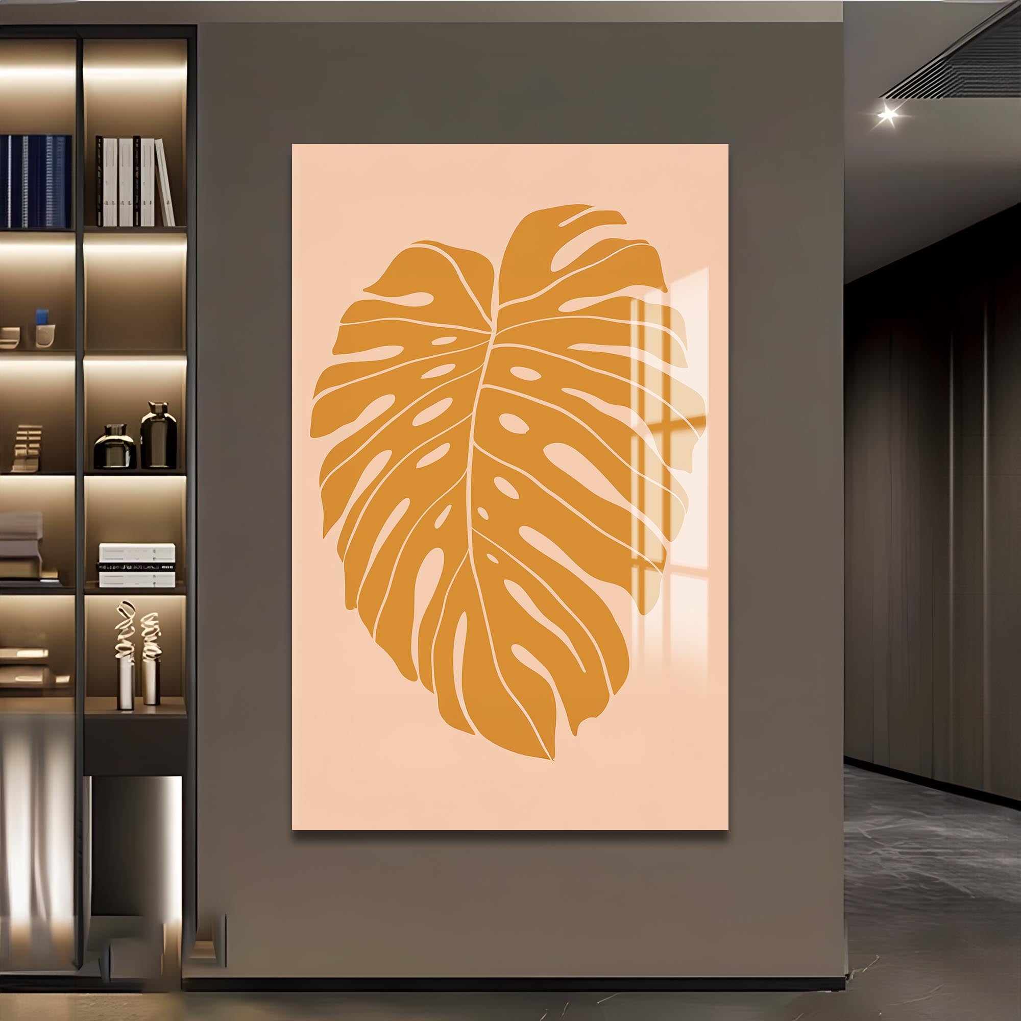 Artronauts Glass Print Golden Monstera– Bohemian Tempered Glass Wall Art