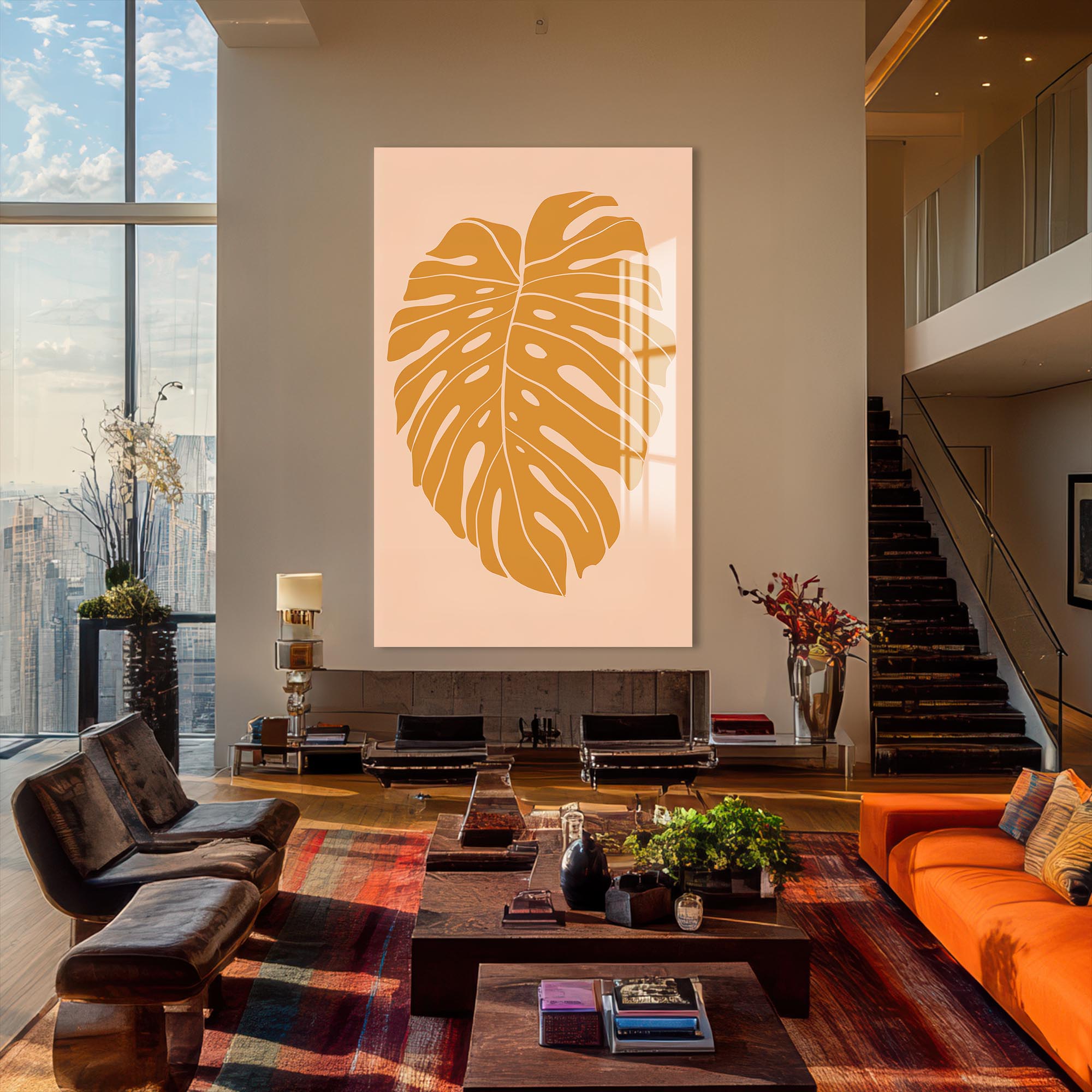 Artronauts Glass Print Golden Monstera– Bohemian Tempered Glass Wall Art