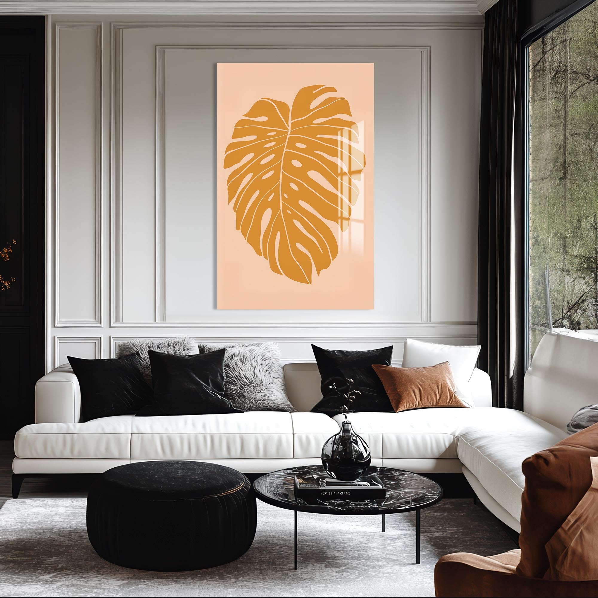 Artronauts Glass Print Golden Monstera– Bohemian Tempered Glass Wall Art