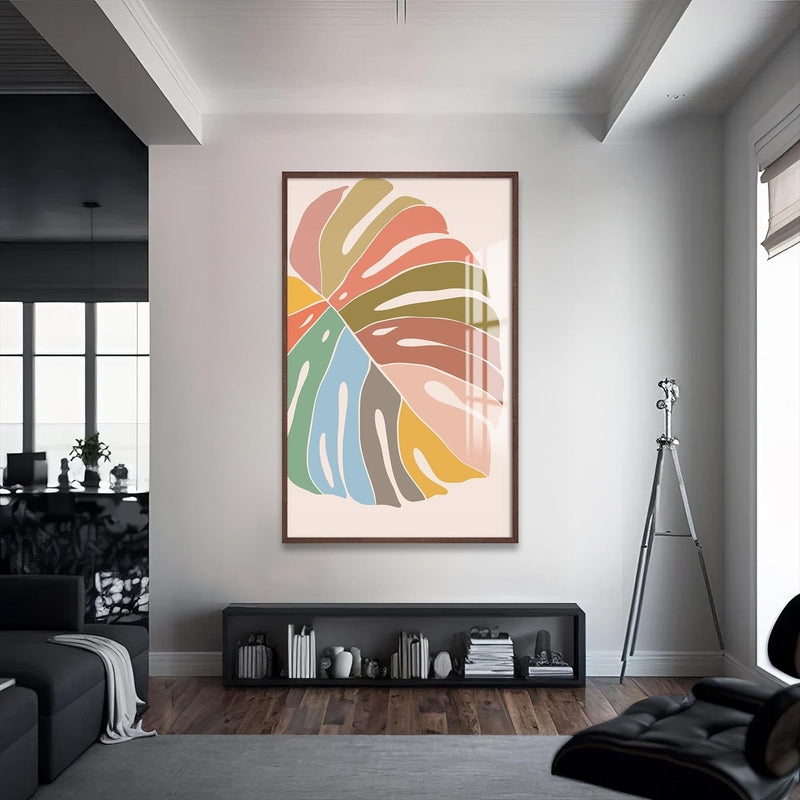 Artronauts Glass Print S | 72x46 cm | 28.3"x18.1" / Walnut Multitone Monstera– Bohemian Tempered Glass Wall Art