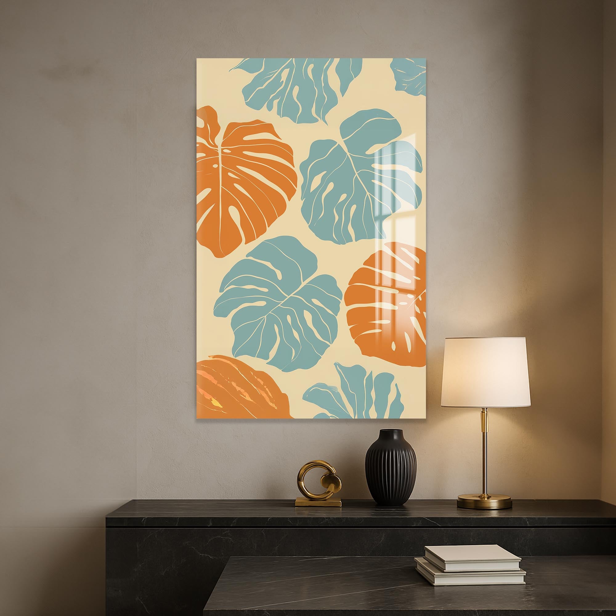 Coastal Monstera– Bohemian Tempered Glass Wall Art