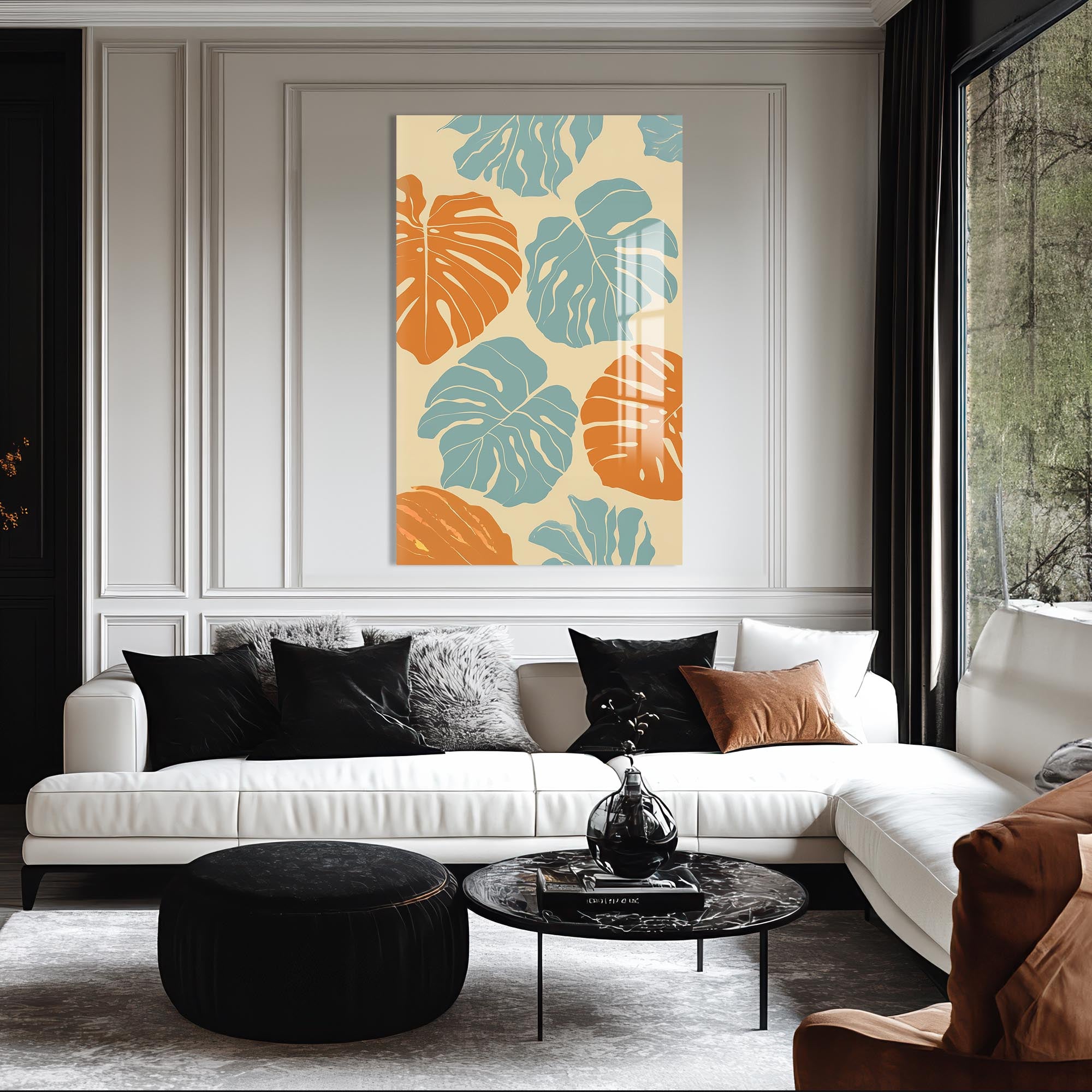 Coastal Monstera– Bohemian Tempered Glass Wall Art