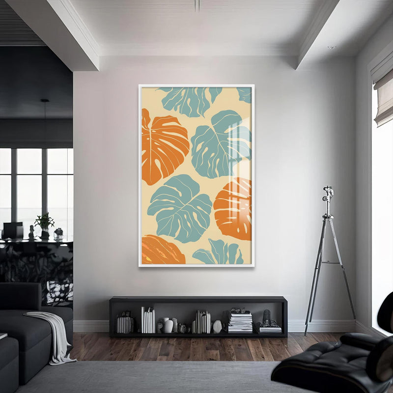 Artronauts Glass Print S | 72x46 cm | 28.3"x18.1" / White Coastal Monstera– Bohemian Tempered Glass Wall Art