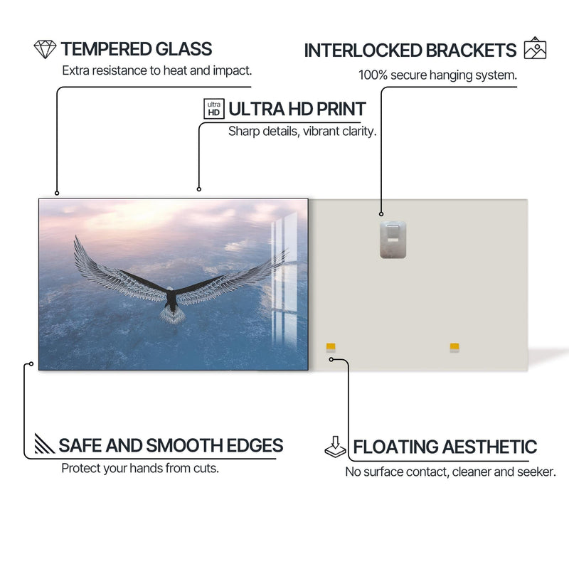 Artronauts Glass Print Soaring Eagle Above the Clouds – Animal Tempered Glass Wall Art