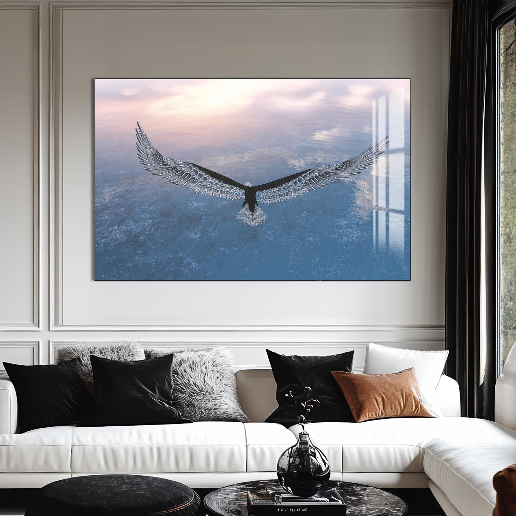 Artronauts Glass Print Soaring Eagle Above the Clouds – Animal Tempered Glass Wall Art