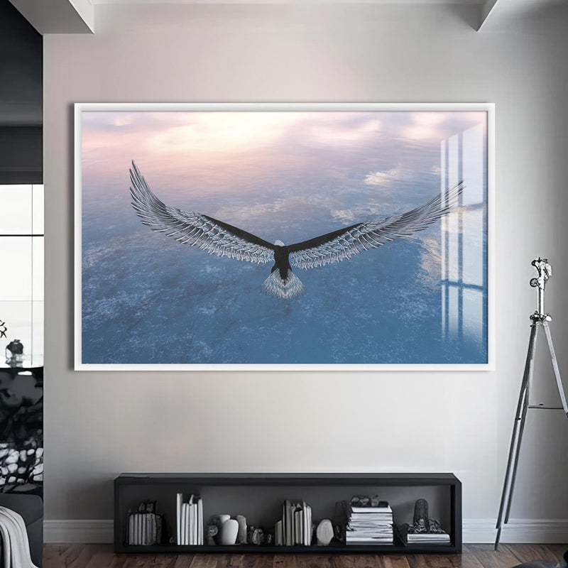 Artronauts Glass Print S | 72x46 cm | 28.3"x18.1" / White Soaring Eagle Above the Clouds – Animal Tempered Glass Wall Art
