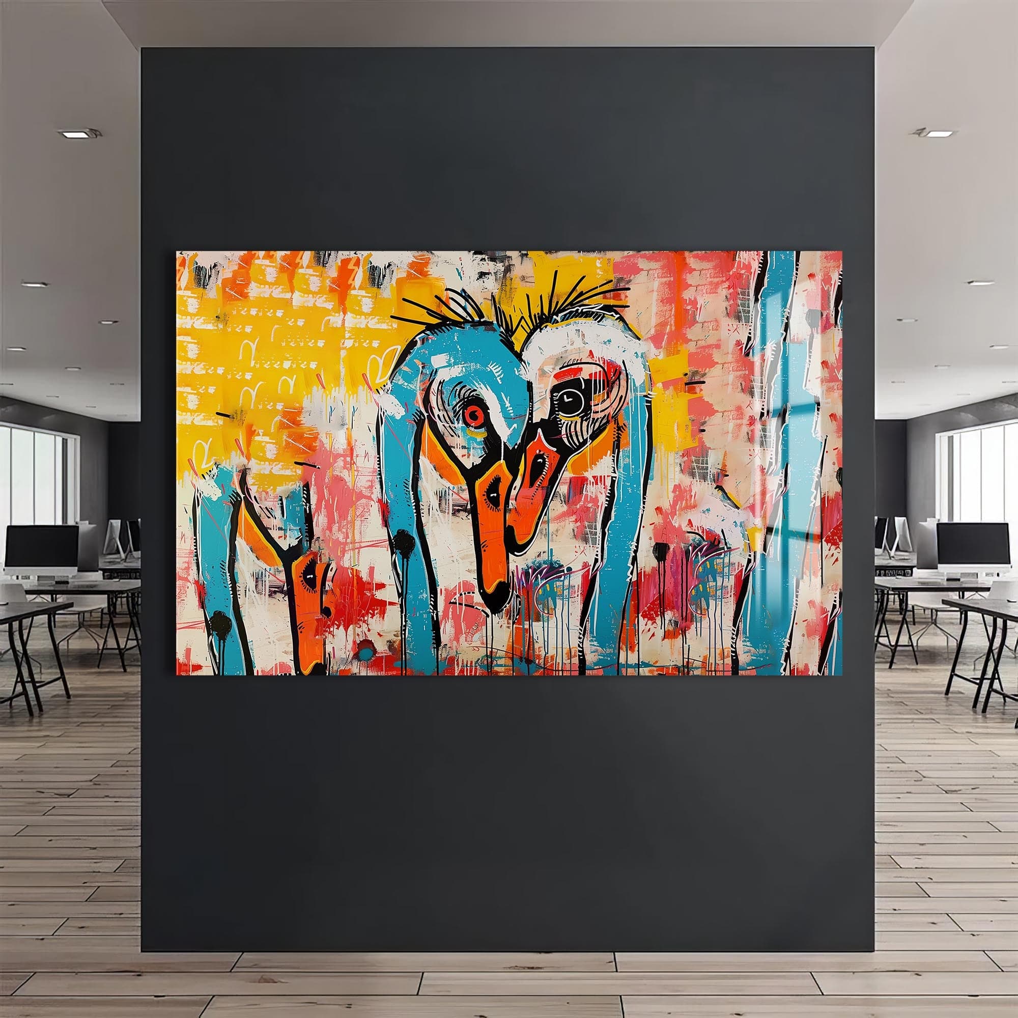 Artronauts Glass Print Abstract Crane Duo – Animal Tempered Glass Wall Art