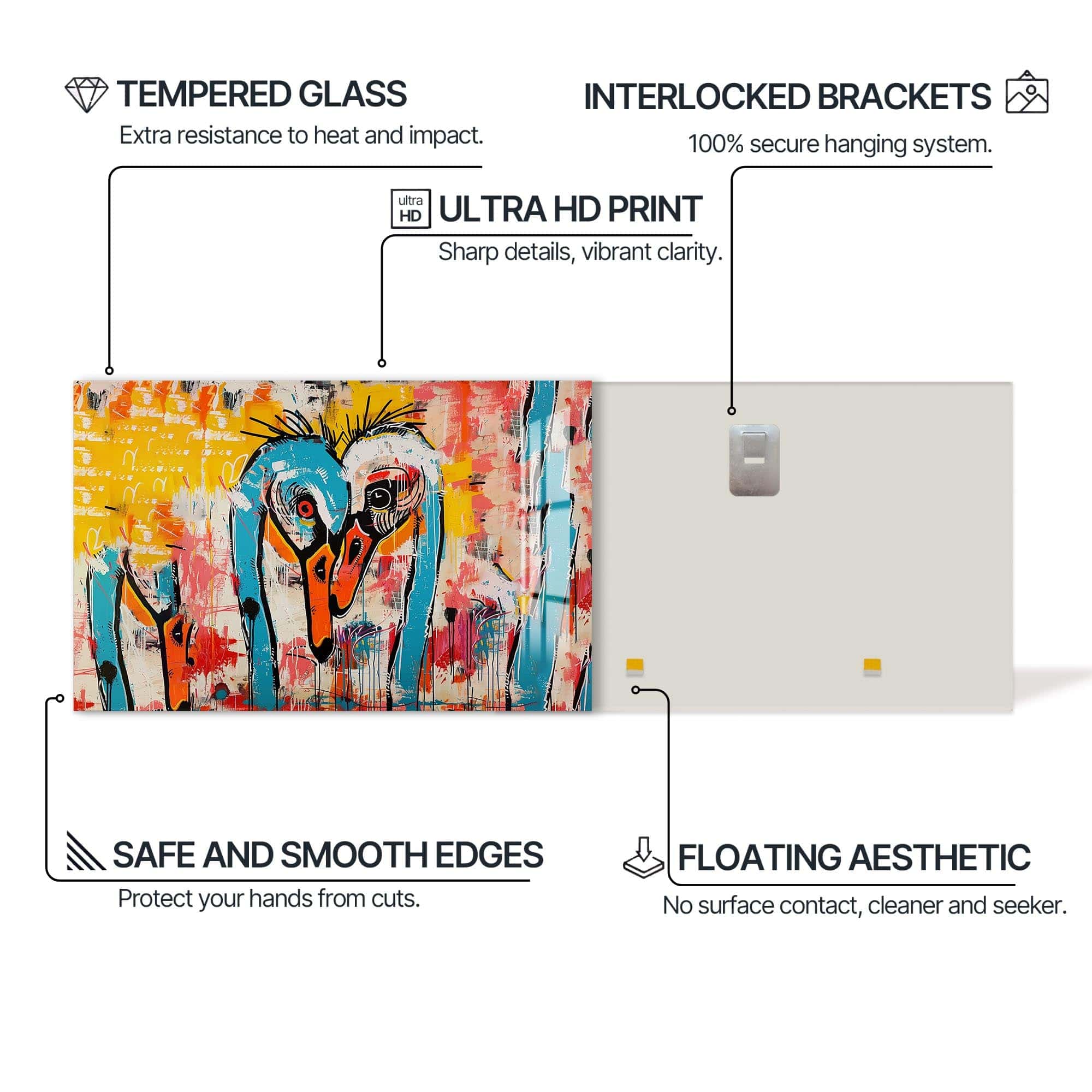 Artronauts Glass Print Abstract Crane Duo – Animal Tempered Glass Wall Art