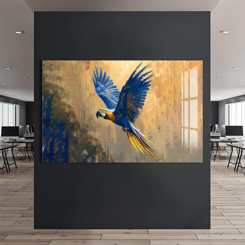 Artronauts Glass Print Blue Macaw in Flight – Animal Tempered Glass Wall Art
