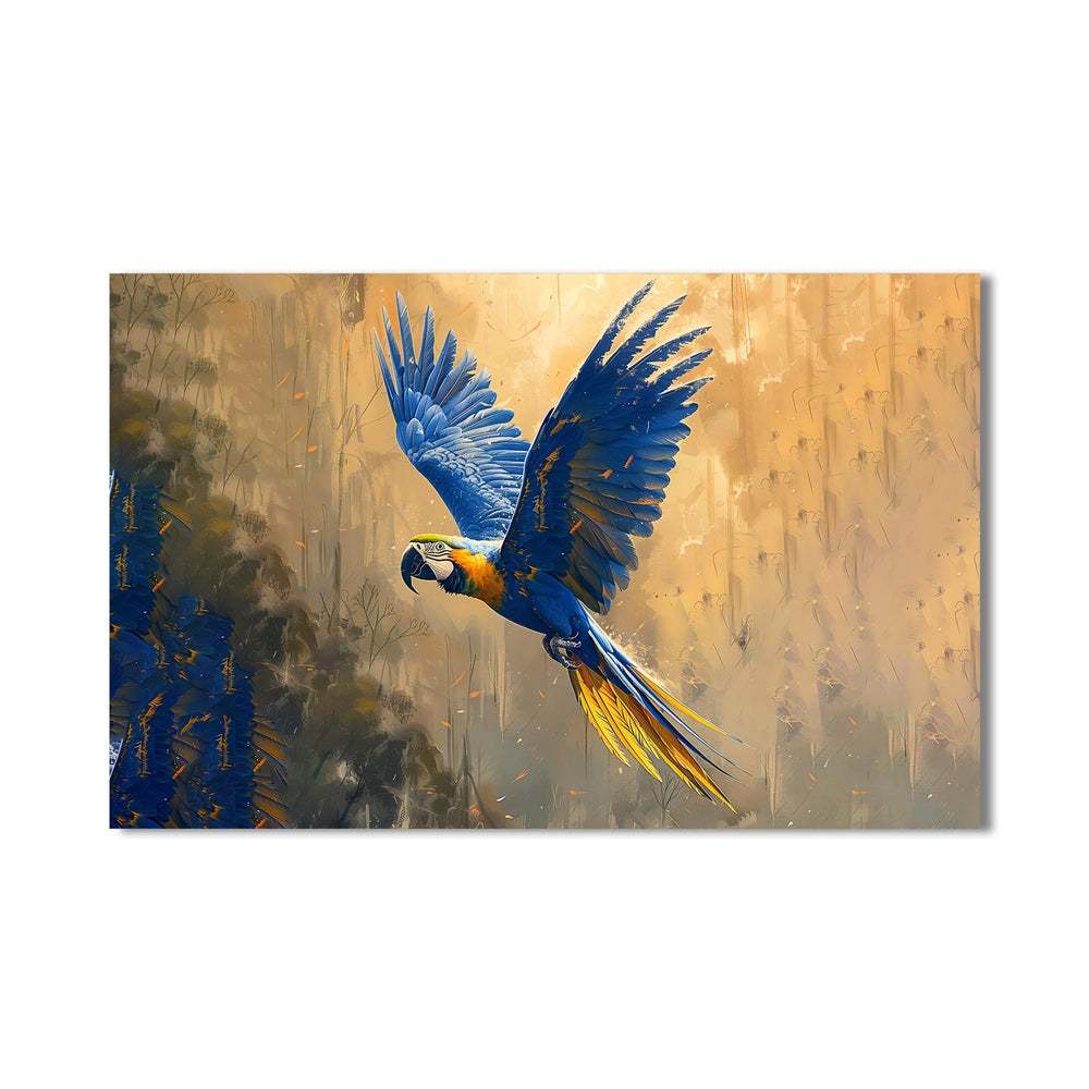 Artronauts Glass Print Blue Macaw in Flight – Animal Tempered Glass Wall Art