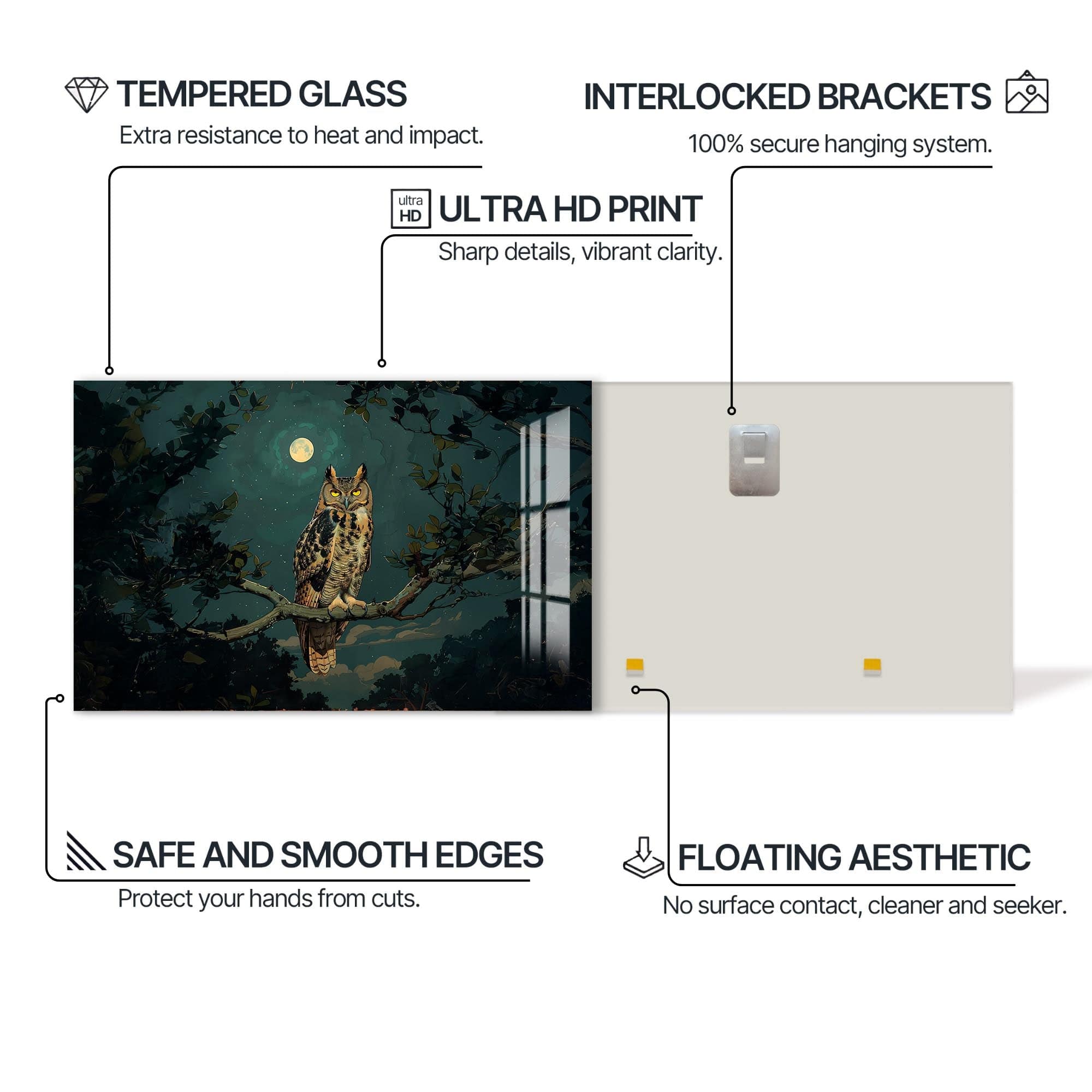 Artronauts Glass Print Moonlit Owl – Animal Tempered Glass Wall Art