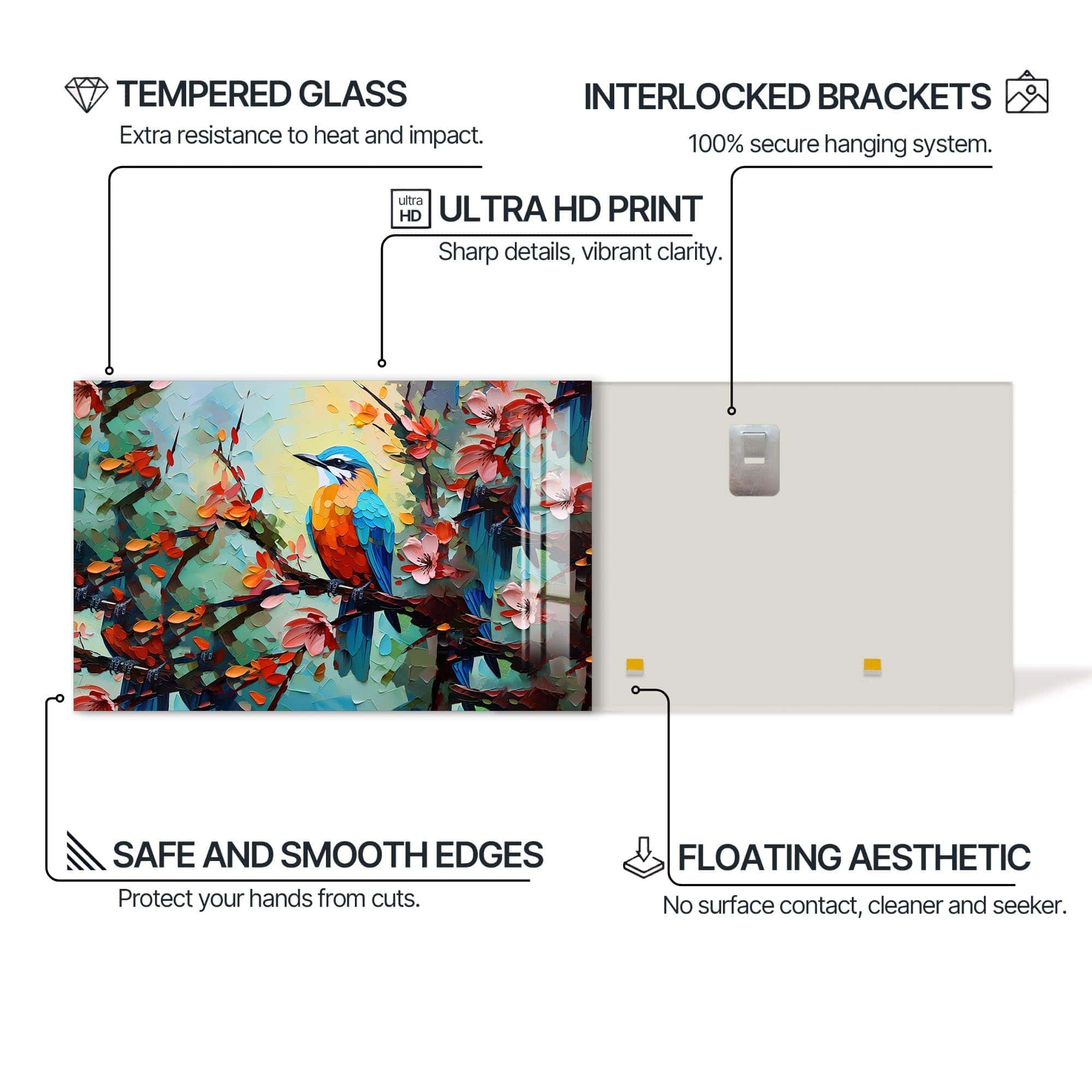 Artronauts Glass Print Colorful Spring Bird – Animal Tempered Glass Wall Art