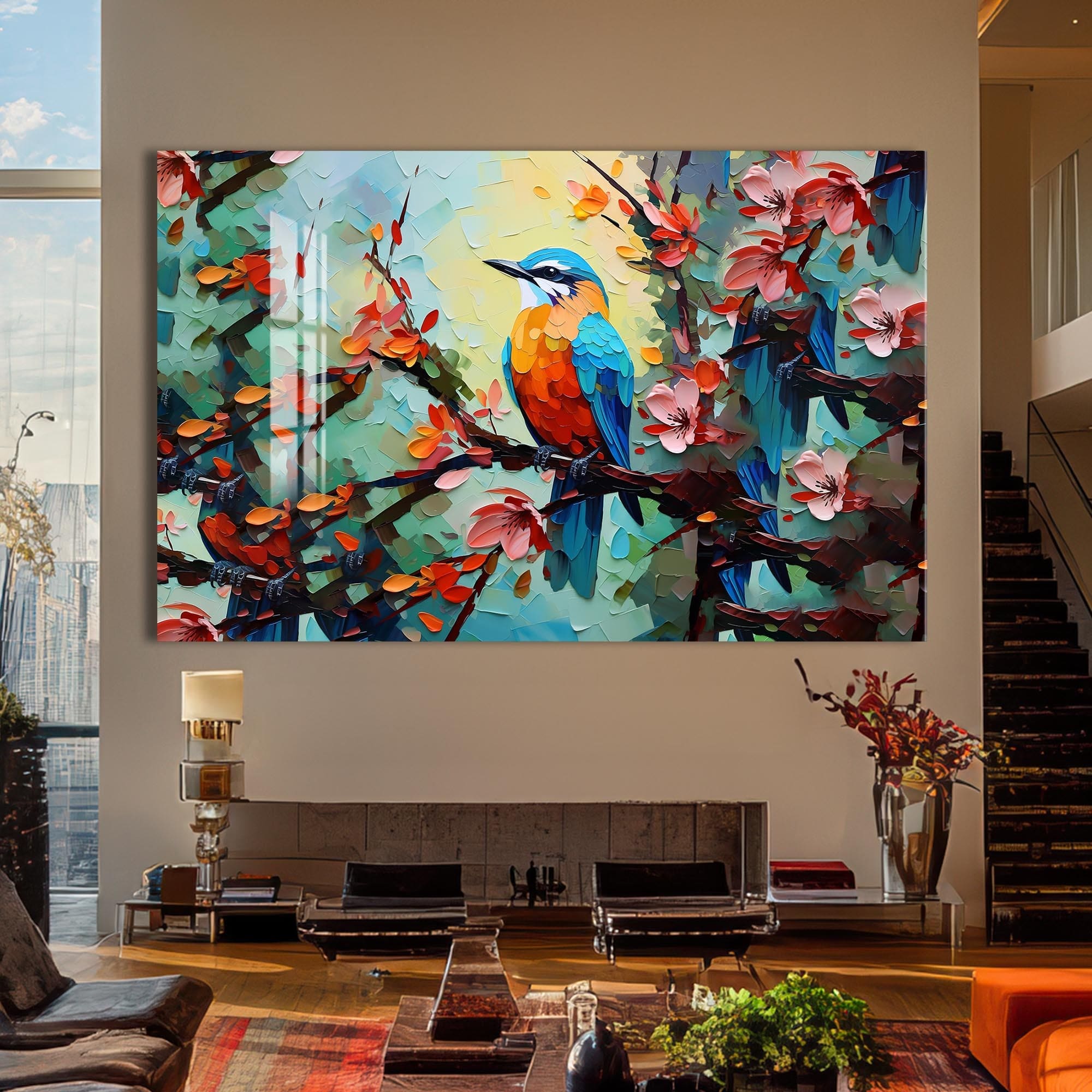 Artronauts Glass Print Colorful Spring Bird – Animal Tempered Glass Wall Art