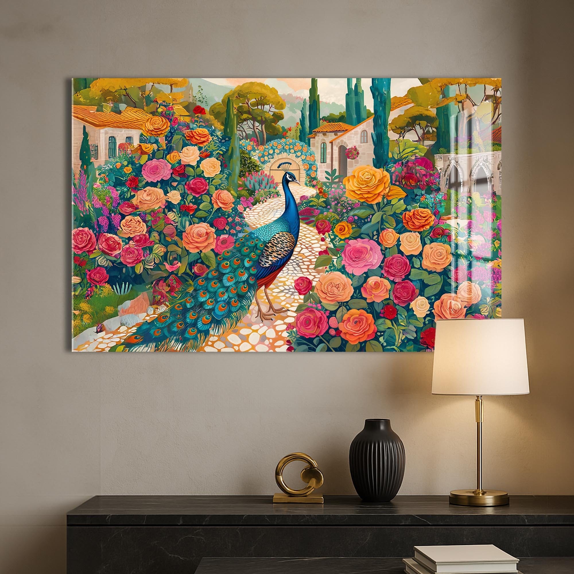 Artronauts Glass Print Garden Peacock – Animal Tempered Glass Wall Art