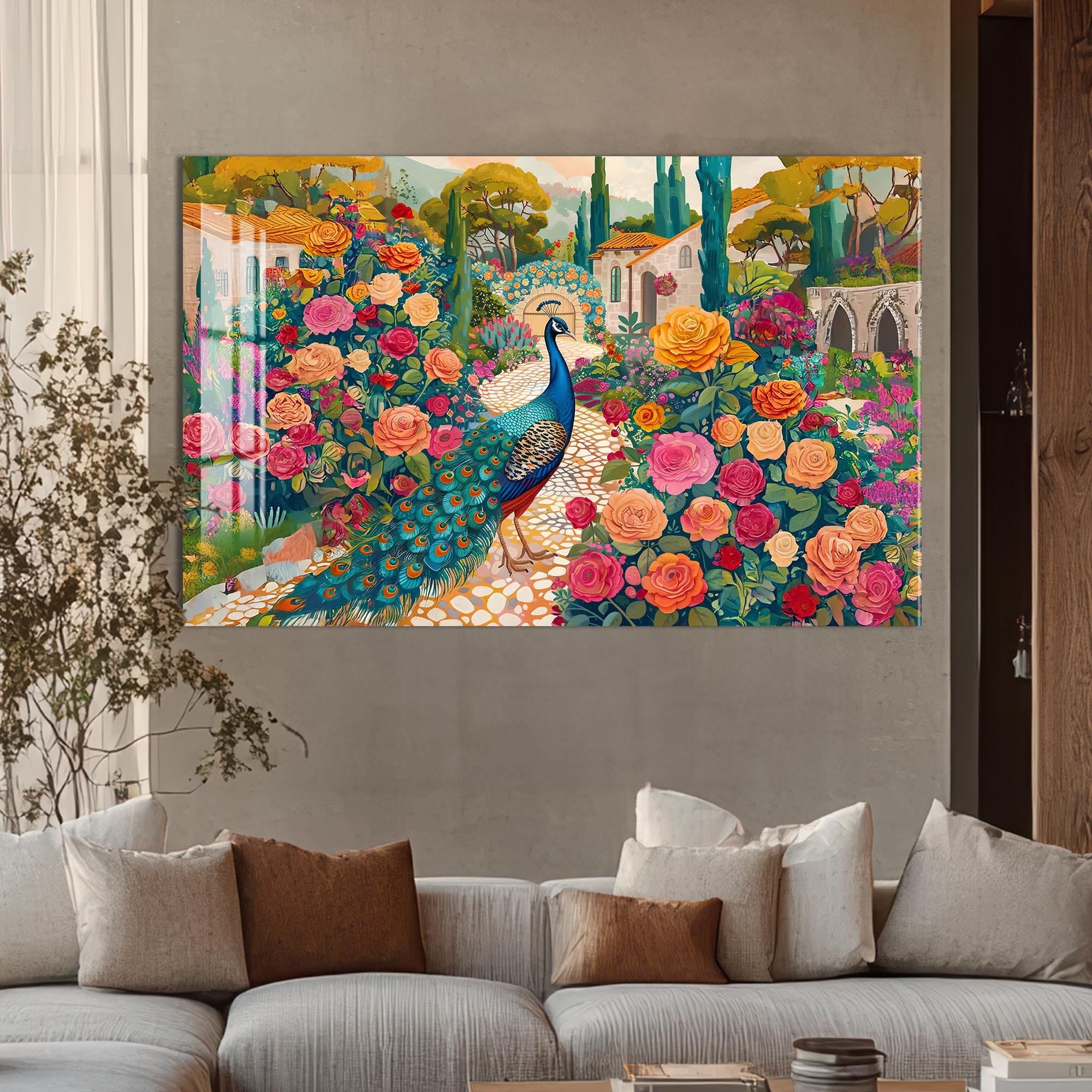 Artronauts Glass Print Garden Peacock – Animal Tempered Glass Wall Art