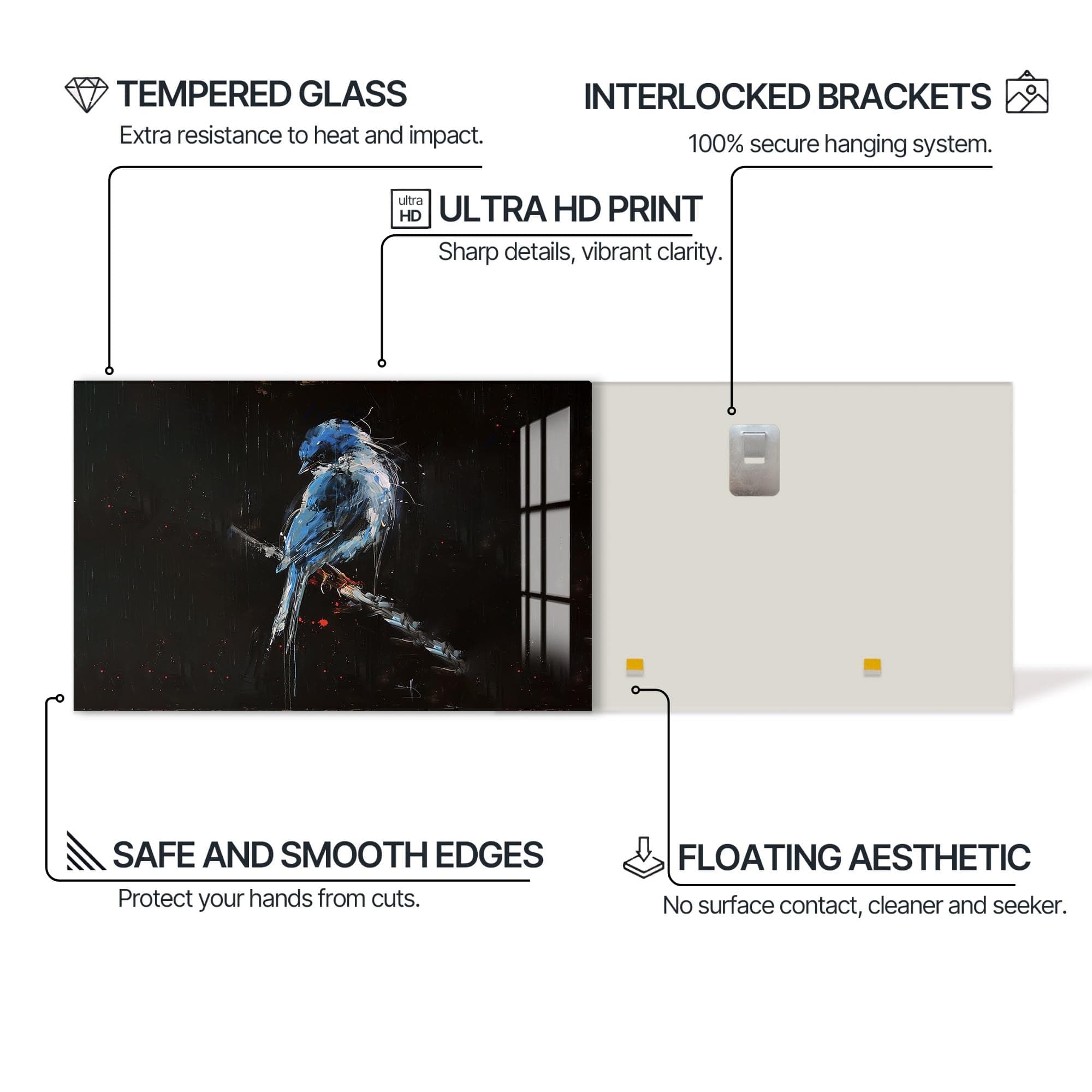 Artronauts Glass Print Blue Abstract Bird – Animal Tempered Glass Wall Art