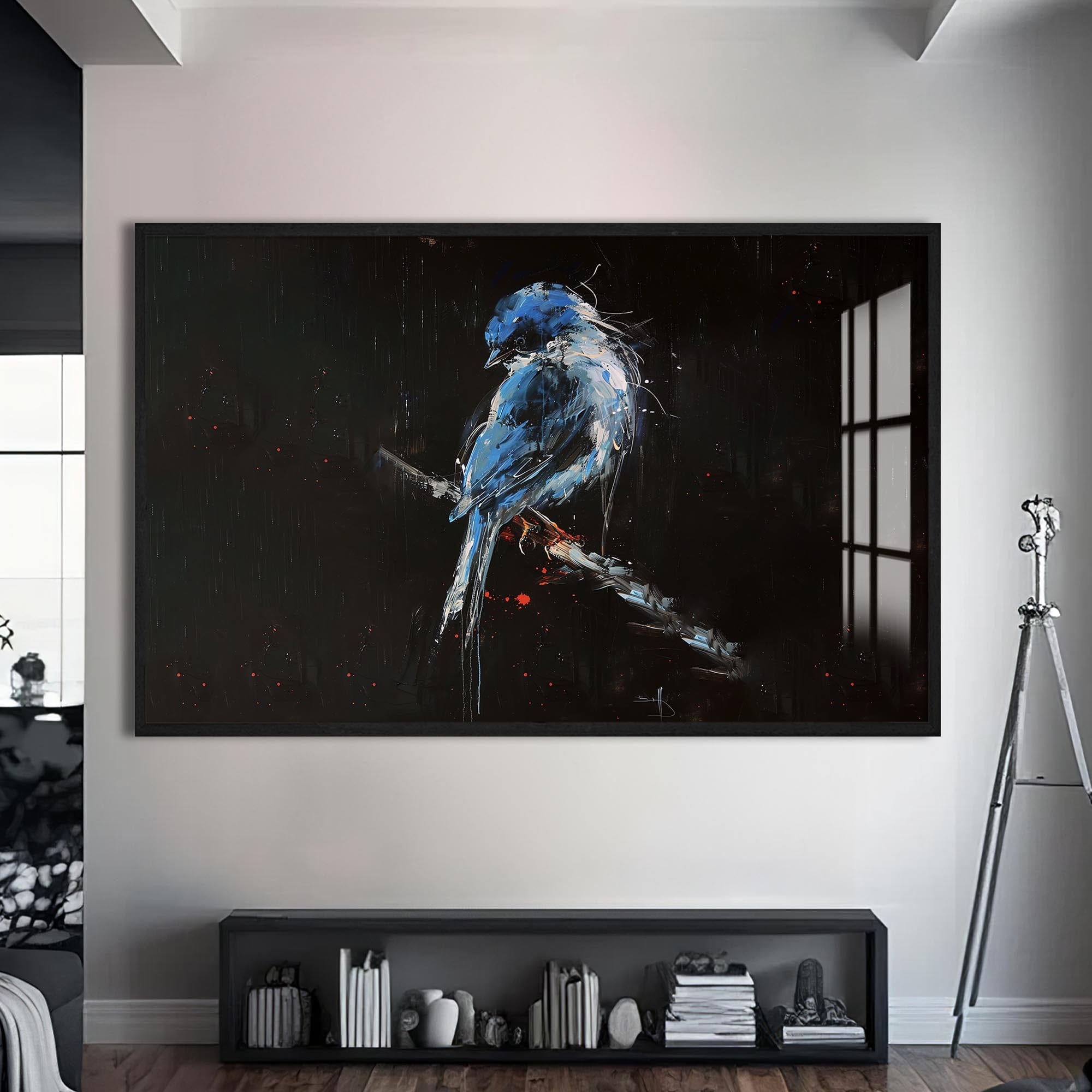 Artronauts Glass Print S | 72x46 cm | 28.3"x18.1" / Black Blue Abstract Bird – Animal Tempered Glass Wall Art