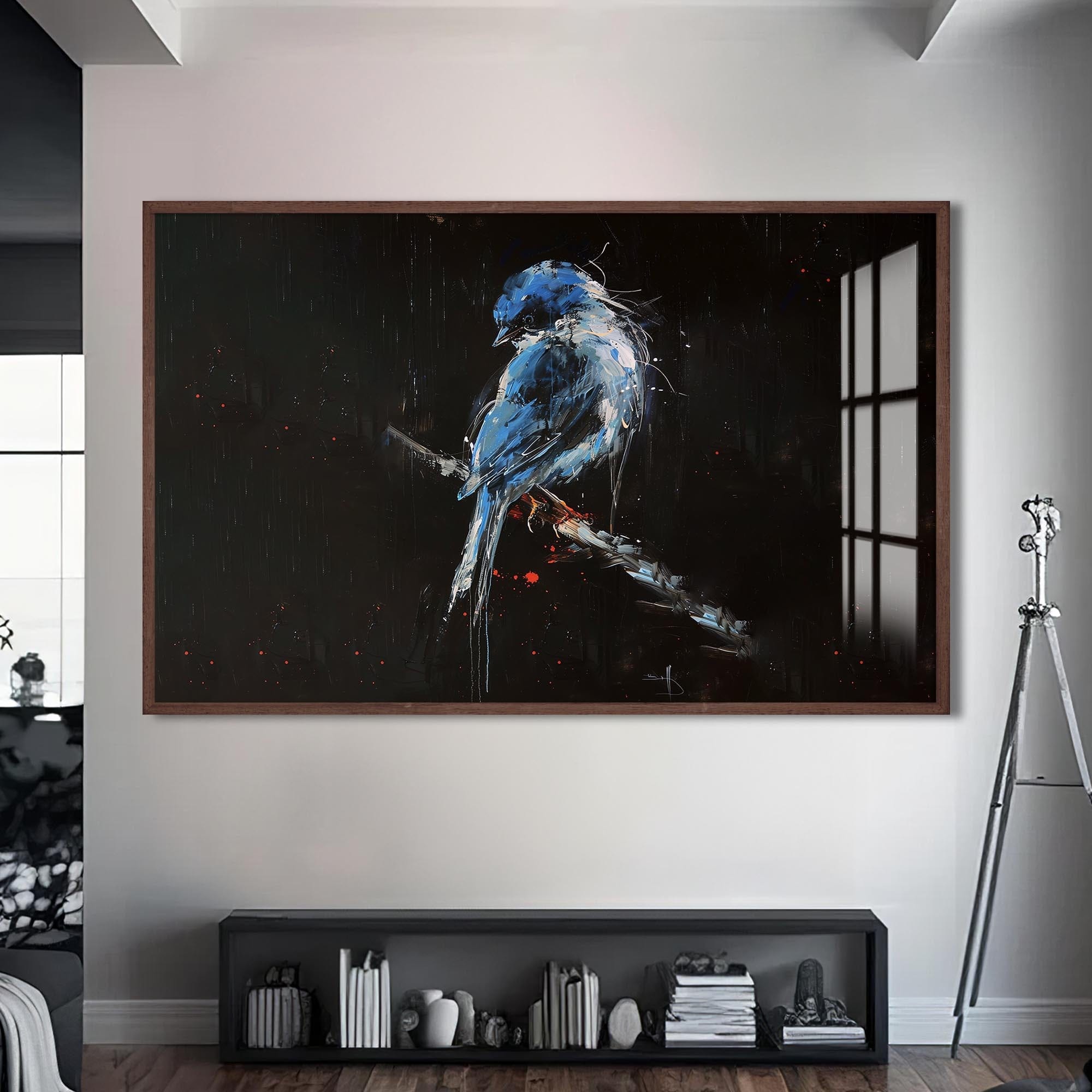 Artronauts Glass Print S | 72x46 cm | 28.3"x18.1" / Walnut Blue Abstract Bird – Animal Tempered Glass Wall Art