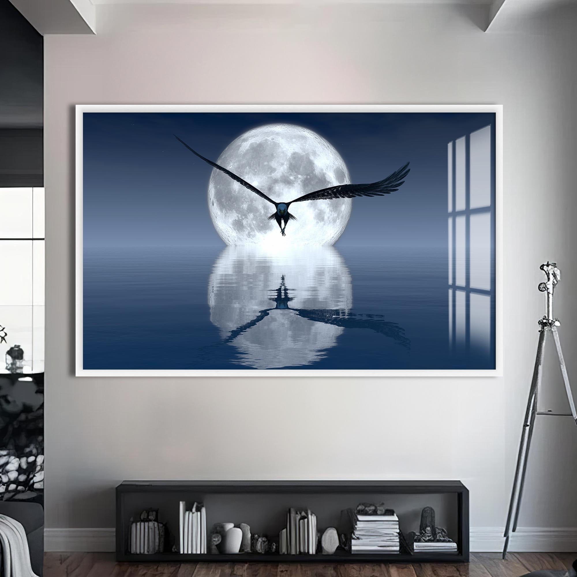 Artronauts Glass Print S | 72x46 cm | 28.3"x18.1" / White Moon Flight – Animal Tempered Glass Wall Art