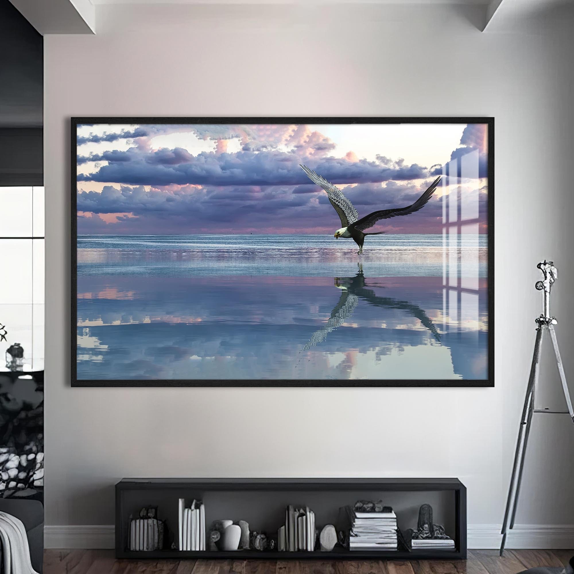Artronauts Glass Print S | 72x46 cm | 28.3"x18.1" / Black Sunset Flight – Animal Tempered Glass Wall Art