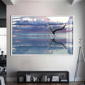 Artronauts Glass Print S | 72x46 cm | 28.3"x18.1" / White Sunset Flight – Animal Tempered Glass Wall Art