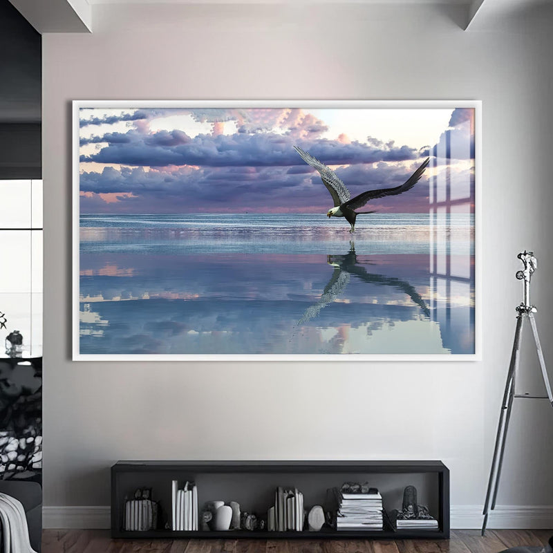 Artronauts Glass Print S | 72x46 cm | 28.3"x18.1" / White Sunset Flight – Animal Tempered Glass Wall Art