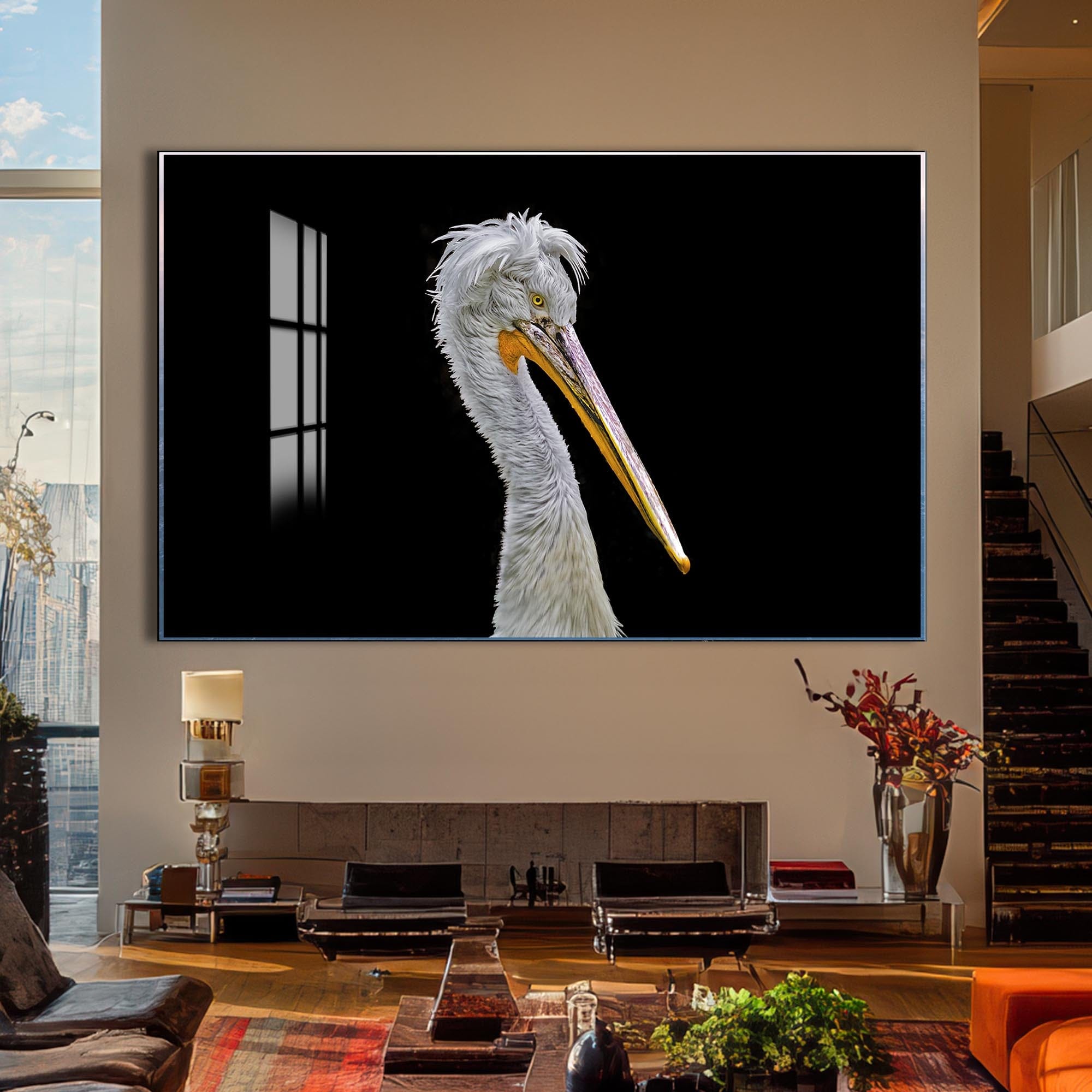 Artronauts Glass Print Striking Pelican Portrait – Animal Tempered Glass Wall Art