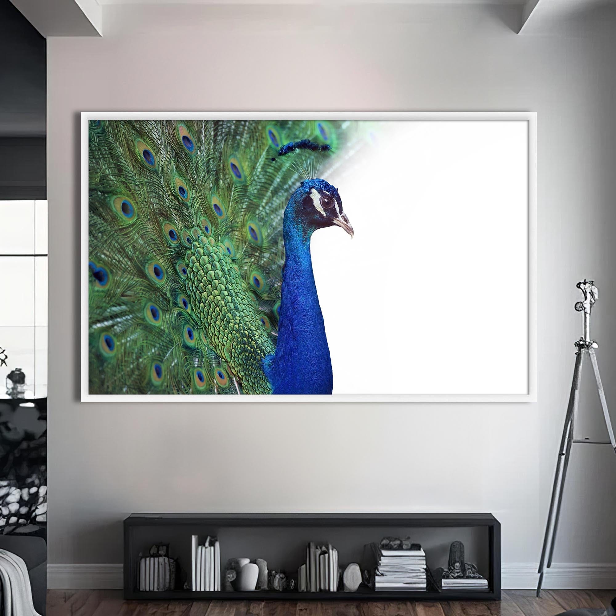 Artronauts Glass Print S | 72x46 cm | 28.3"x18.1" / White White Peacock Elegance – Animal Tempered Glass Wall Art