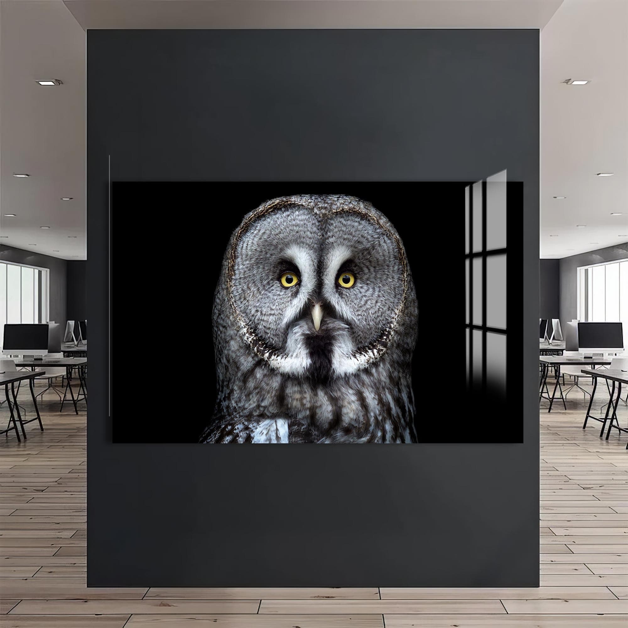 Artronauts Glass Print Grey Owl Close-Up – Animal Tempered Glass Wall Art