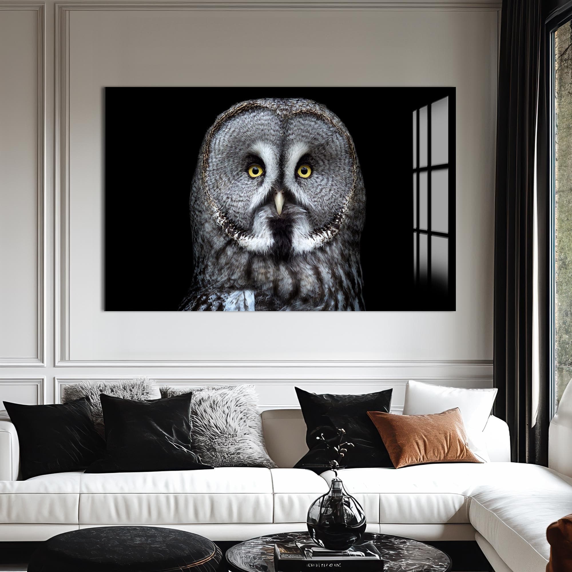 Artronauts Glass Print Grey Owl Close-Up – Animal Tempered Glass Wall Art
