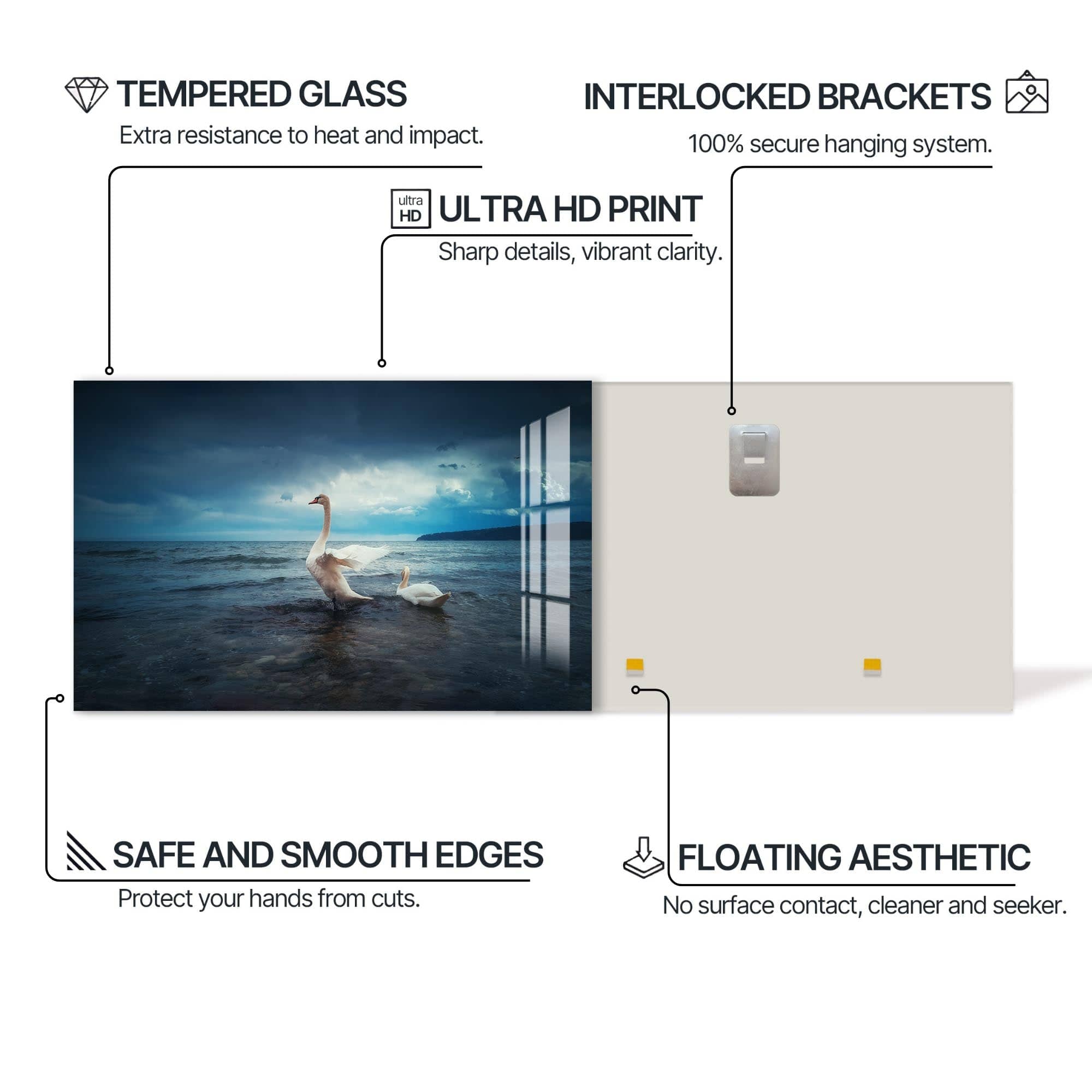 Artronauts Glass Print Swans at the Shoreline – Animal Tempered Glass Wall Art