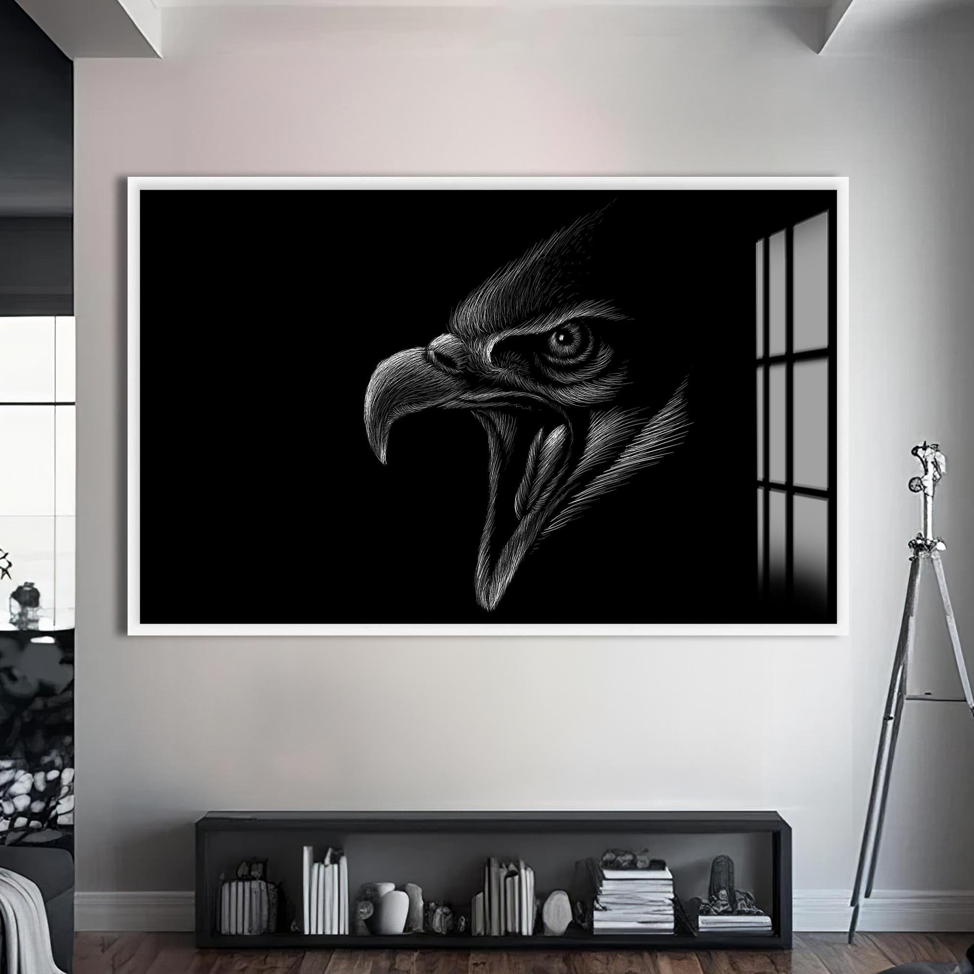 Artronauts Glass Print S | 72x46 cm | 28.3"x18.1" / White Screaming Eagle Sketch – Animal Tempered Glass Wall Art