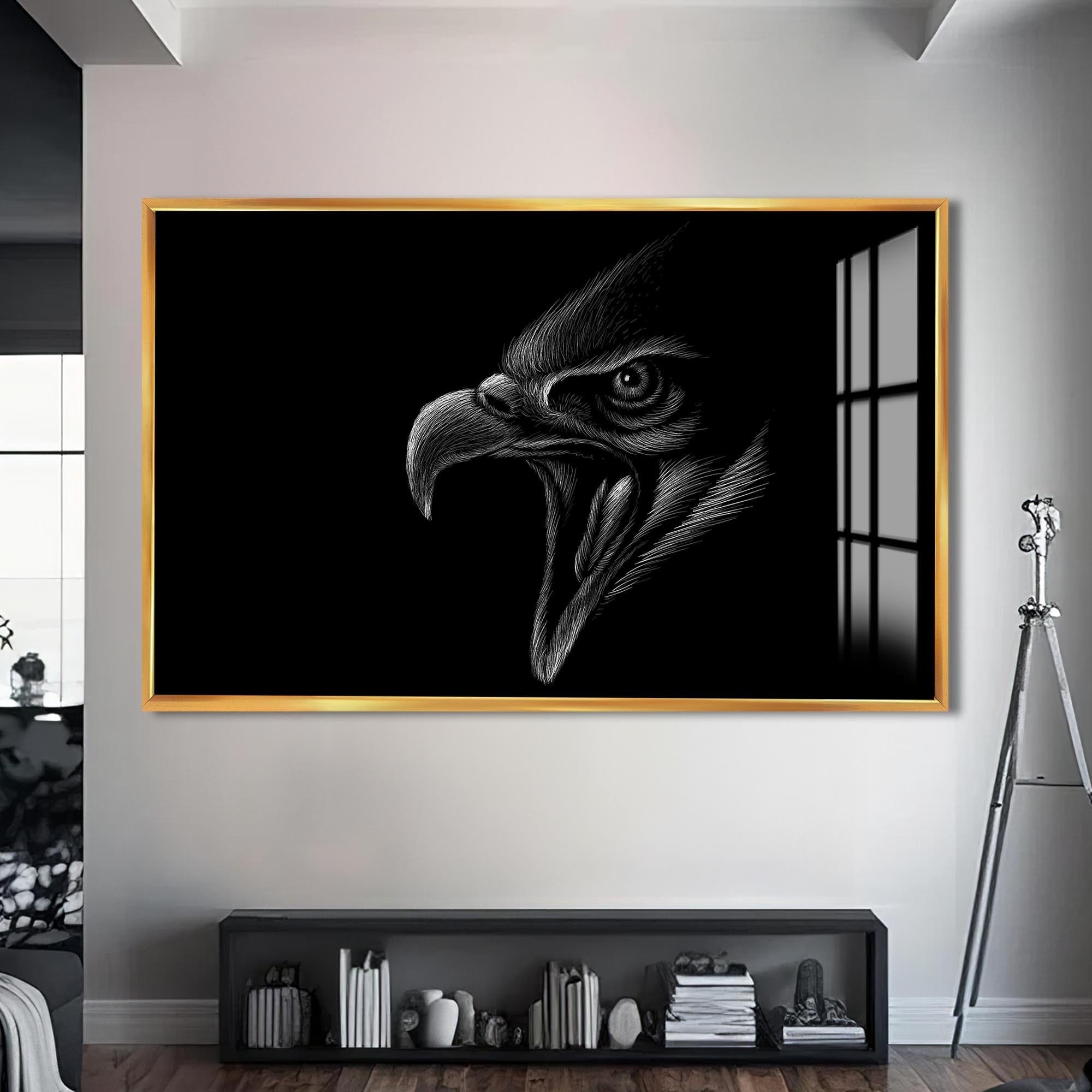 Artronauts Glass Print S | 72x46 cm | 28.3"x18.1" / Gold Screaming Eagle Sketch – Animal Tempered Glass Wall Art